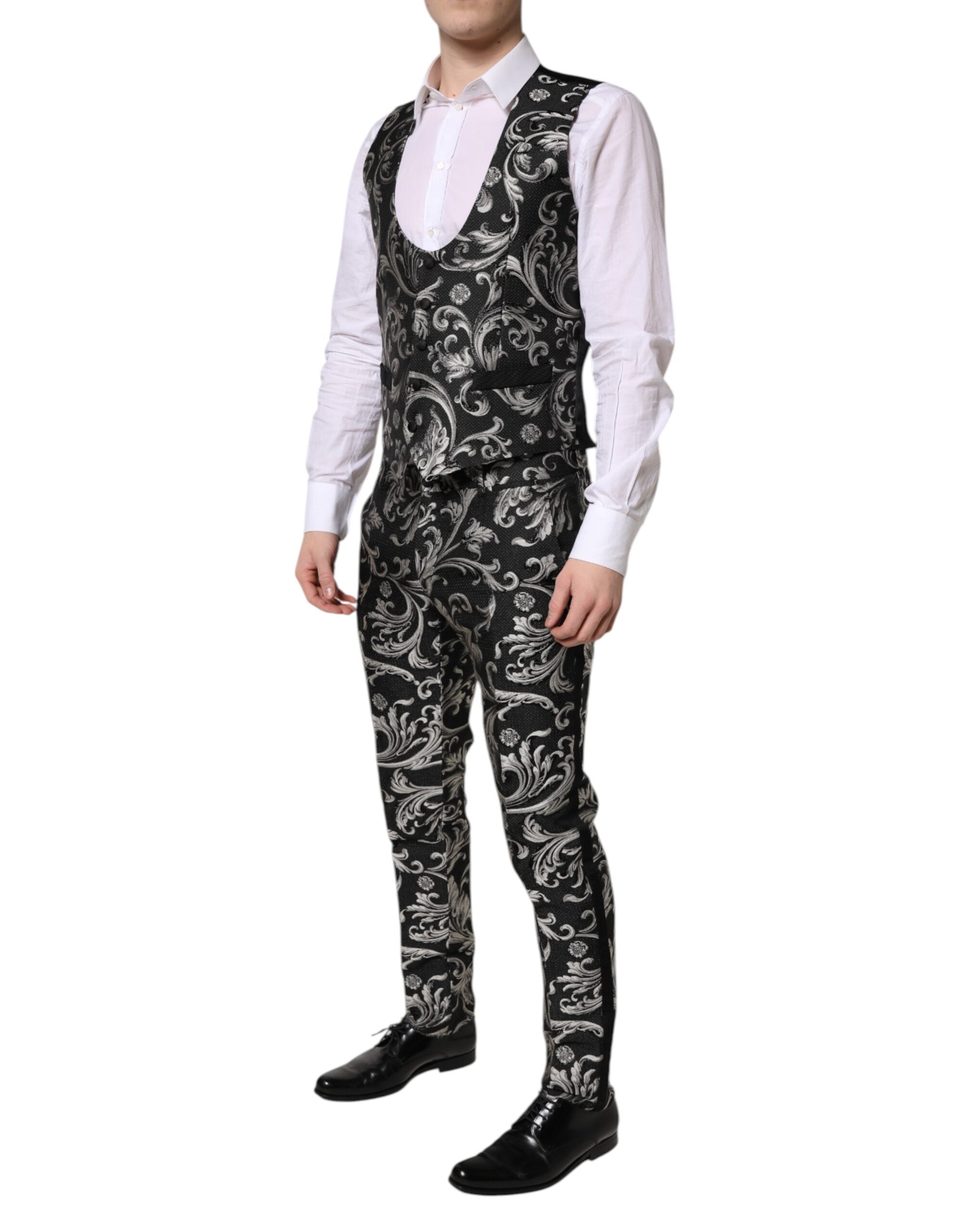 Dolce & Gabbana Dark Gray MARTINI Jacquard Men 3 Piece Men's Suit