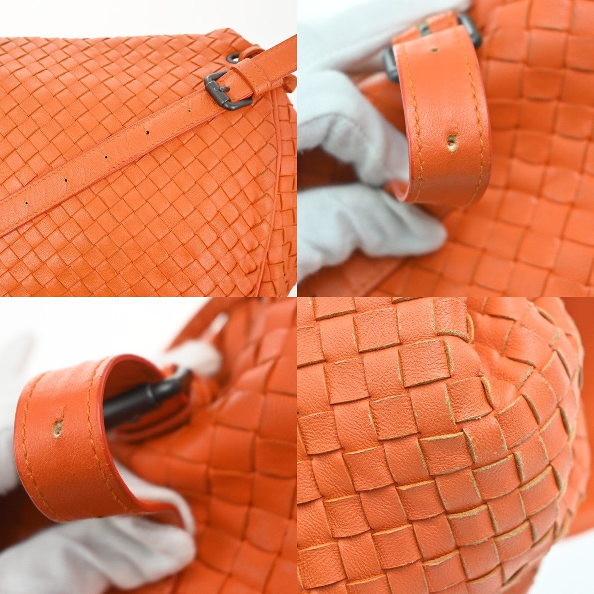 Bottega Veneta Intrecciato Shoulder Leather Orange Leather Handbag (Pre-Owned)