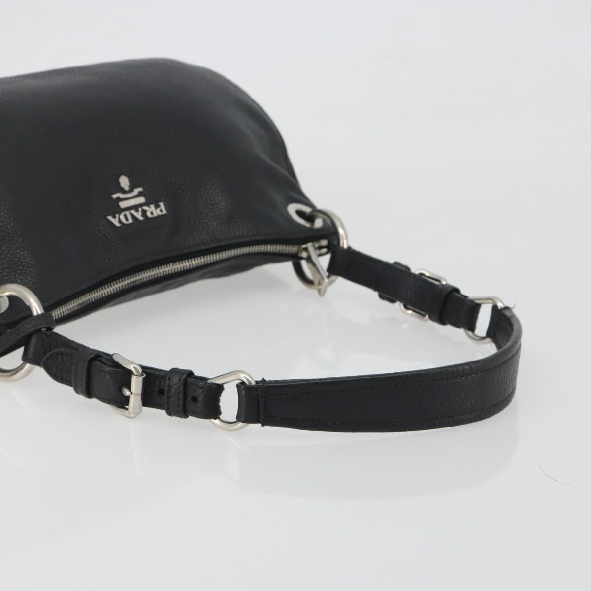 Prada Vitellino Mordo Hobo Leather Black Leather Shoulder Bag Bag (Pre-Owned)