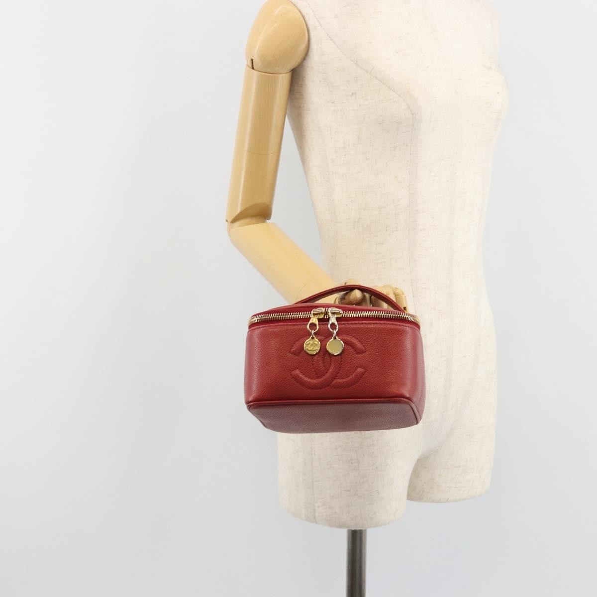 Chanel Vintage Timeless Cosmetic Case Caviar Red Leather Clutche & Pouche Bag (Pre-Owned)