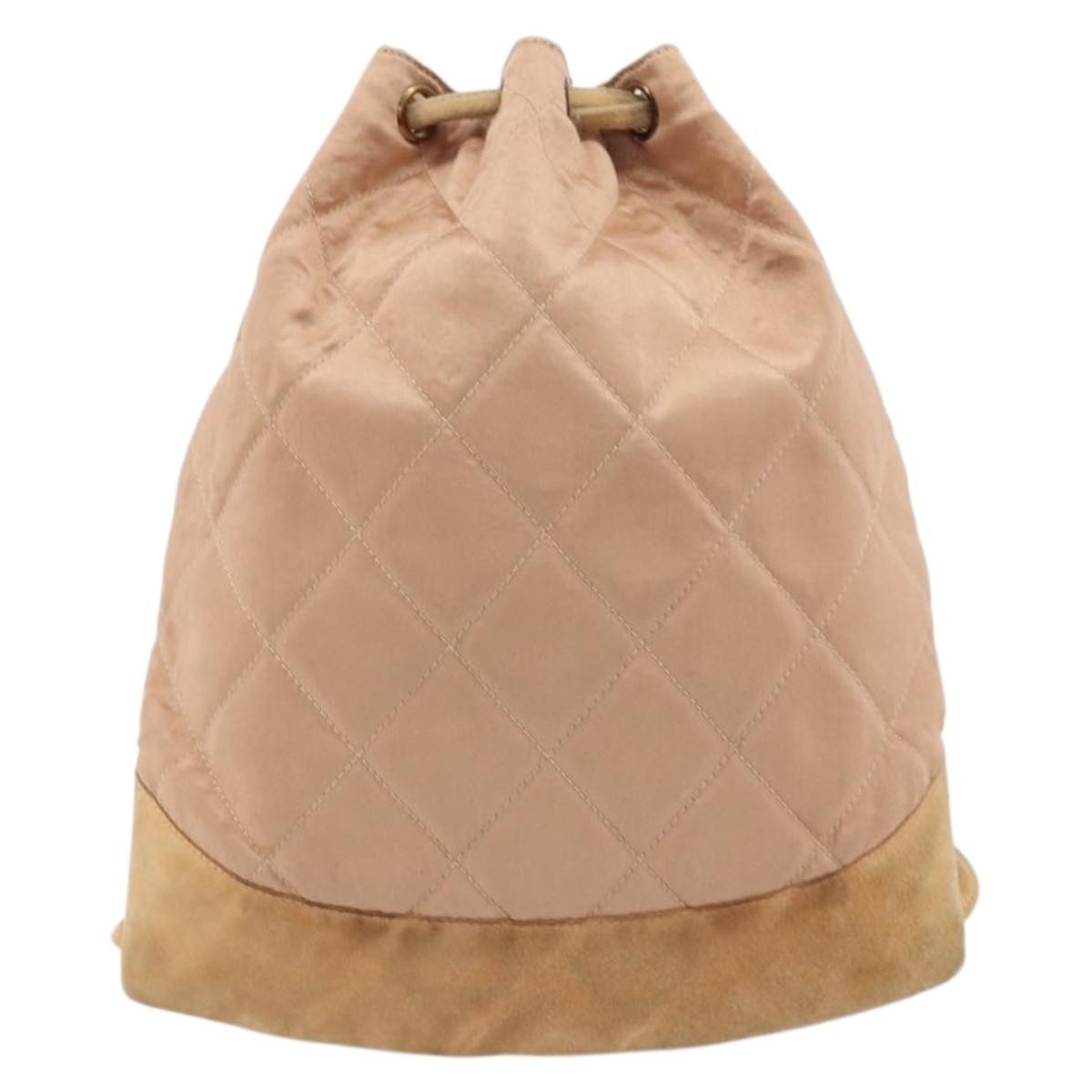 Chanel Vintage Drawstring Quilted Satin With Suede Pink Satin Backpack Bag (Pre-Owned)