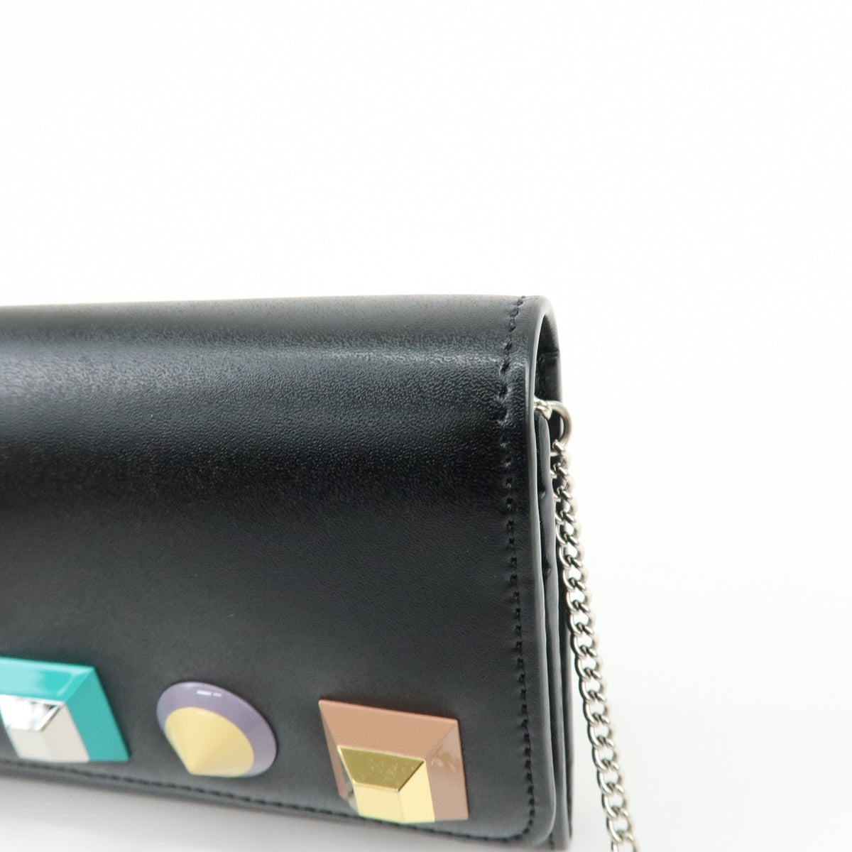 Fendi Continental Wallet On Chain Studded Leather Black Leather Crossbody Bag Bag (Pre-Owned)