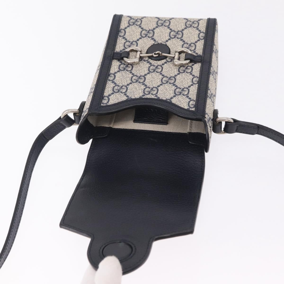 Gucci Horsebit 1955 Gg Coated Canvas With Leather Navy Canvas Crossbody Bag Bag (Pre-Owned)