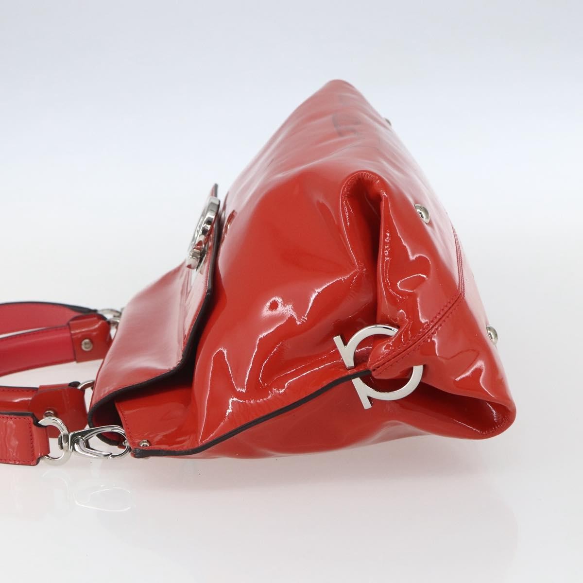 Salvatore Ferragamo Gancini Patent Leather Red Patent_Leather Handbag (Pre-Owned)