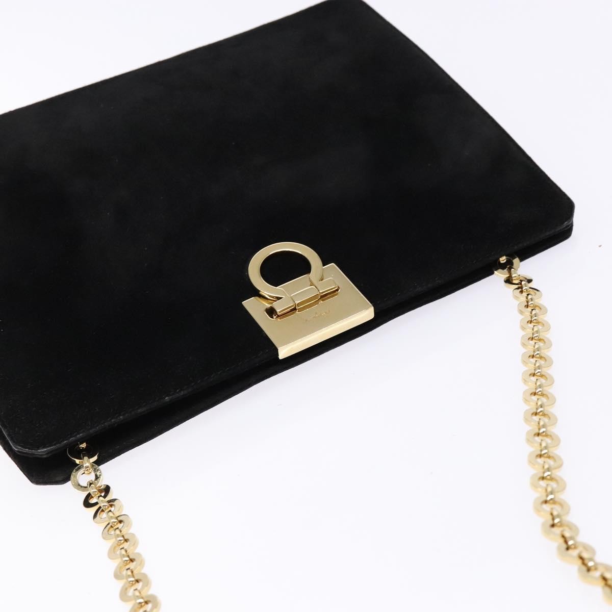Salvatore Ferragamo Gancini Chain Suede Black Suede Shoulder Bag Bag (Pre-Owned)