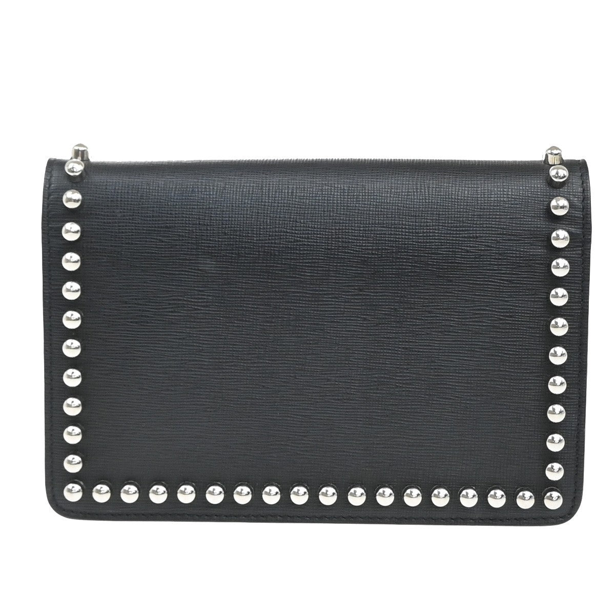 Fendi Karlito Wallet On Chain Studded Saffiano Leather Black Leather Shoulder Bag Bag (Pre-Owned)