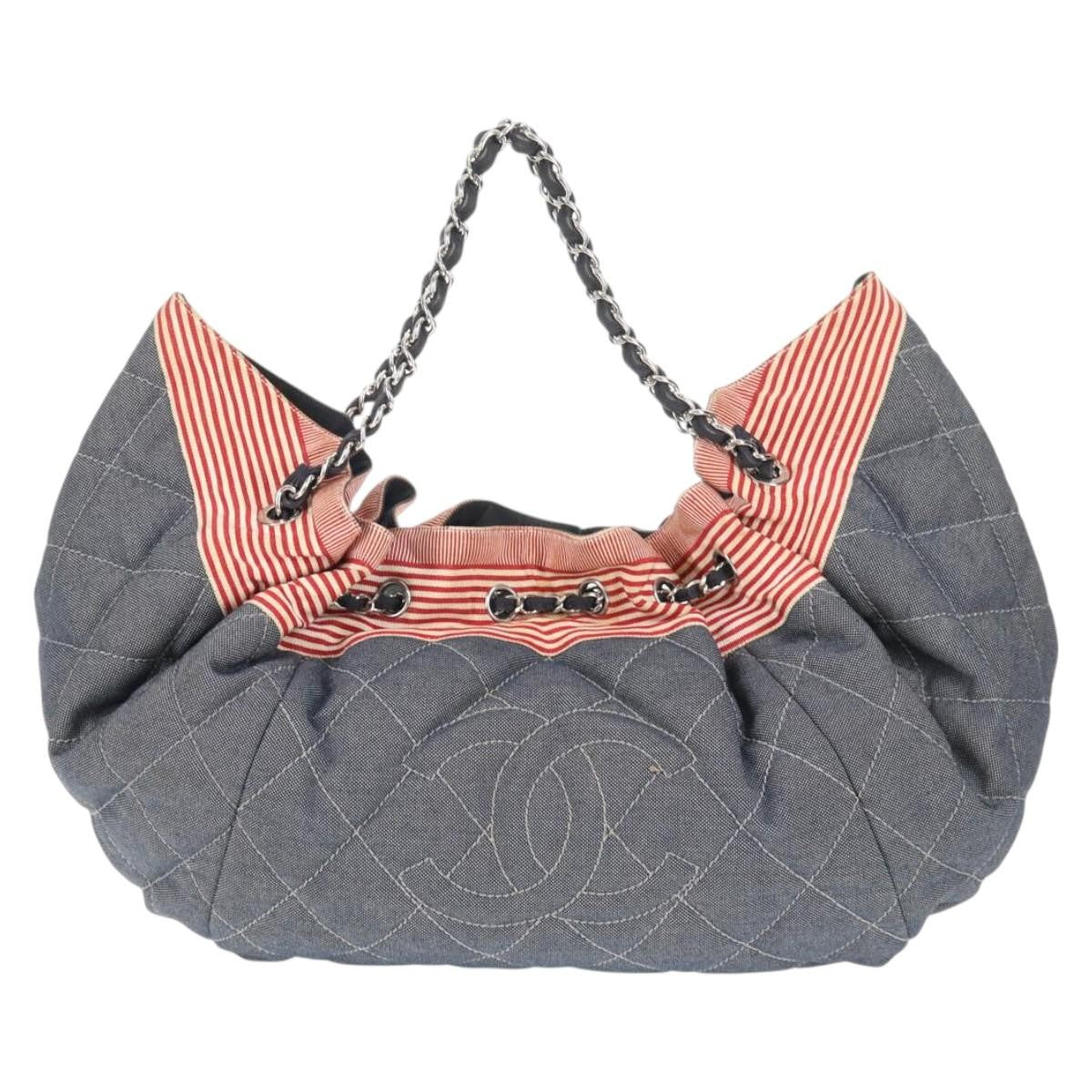 Chanel Stretch Spirit Cabas Quilted Denim Blue Denim_Jeans Bag (Pre-Owned)