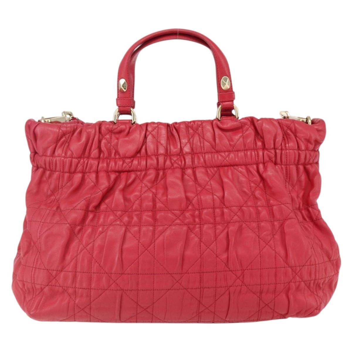 Christian Dior Delices Cannage Quilt Leather Red Leather Tote Bag Bag (Pre-Owned)