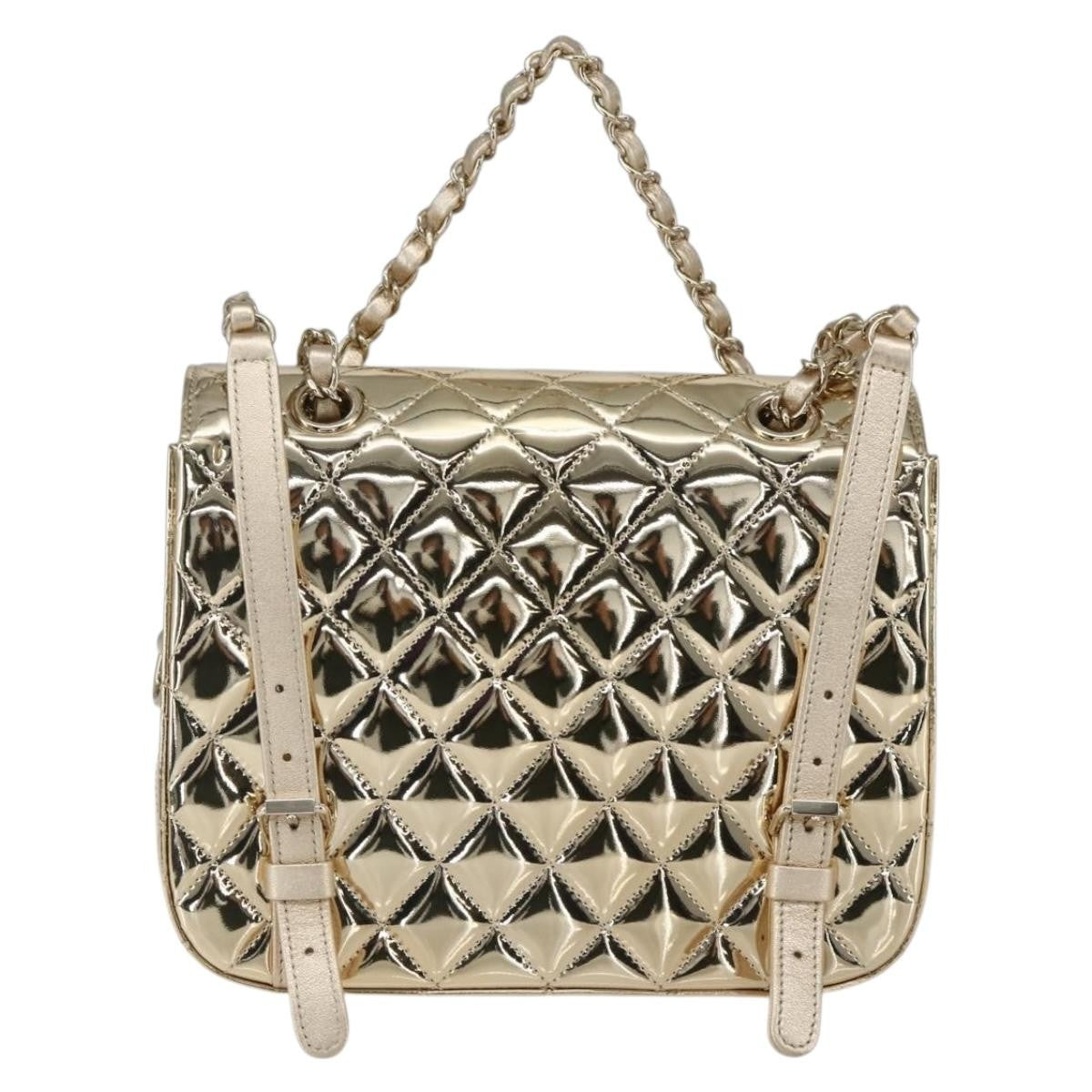 Chanel Hollywood Boulevard Backpack With Star Coin Purse Quilted Metallic Leather Gold Patent_Leather Backpack Bag (Pre-Owned)
