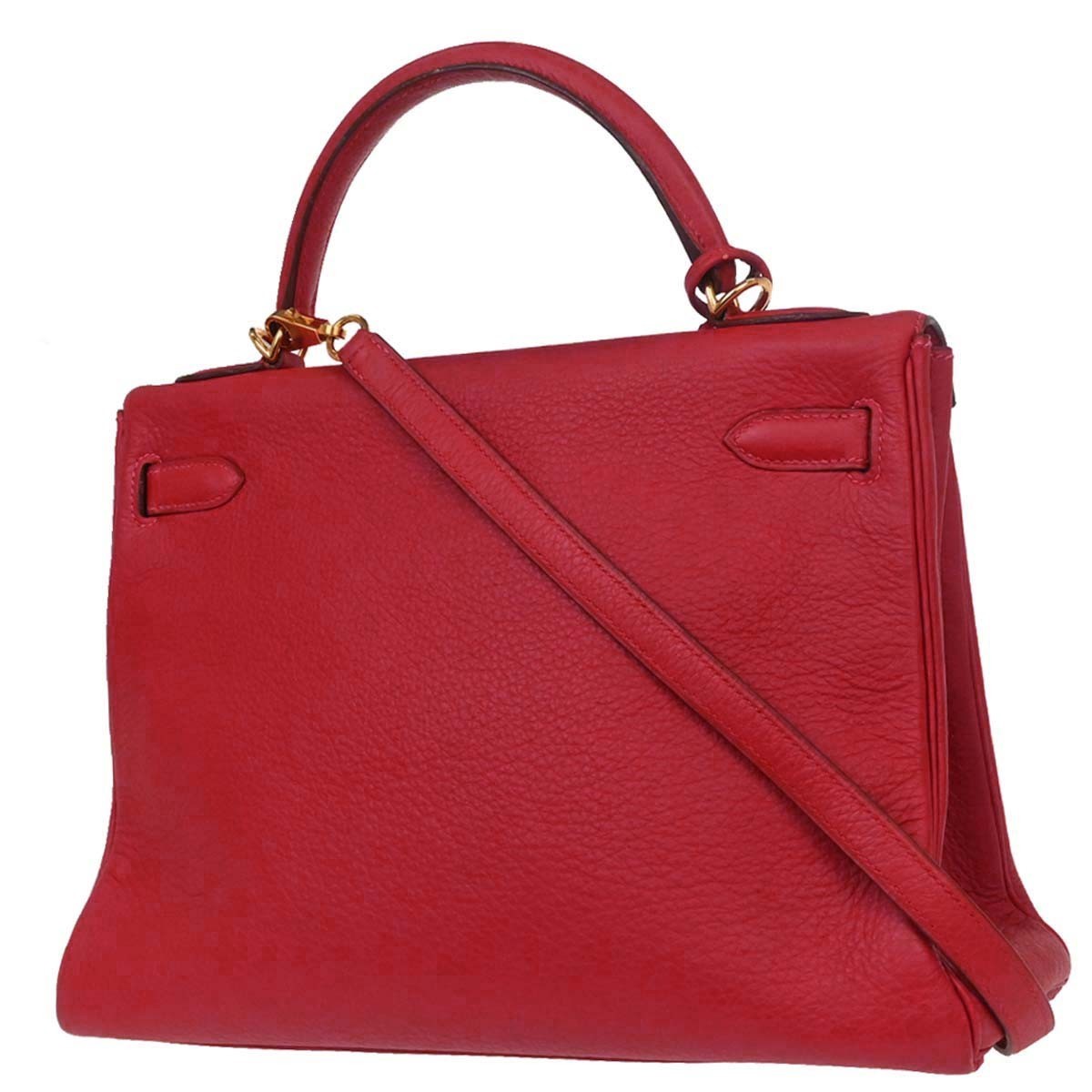 Hermes Kelly Red Togo With Gold Hardware Red Leather Handbag (Pre-Owned)