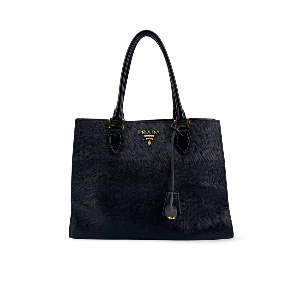 Prada Convertible Open Saffiano Leather Black Leather Tote Bag Bag (Pre-Owned)