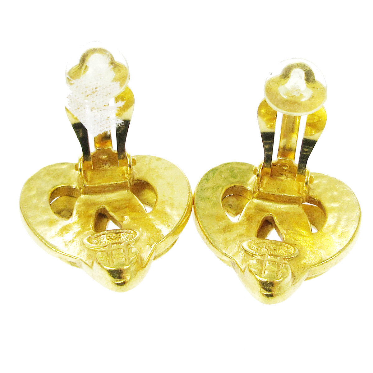 Chanel Vintage Cc Heart Cut Out Drop Clip-On Metal Gold Gold_Plated Earrings Jewelry (Pre-Owned)