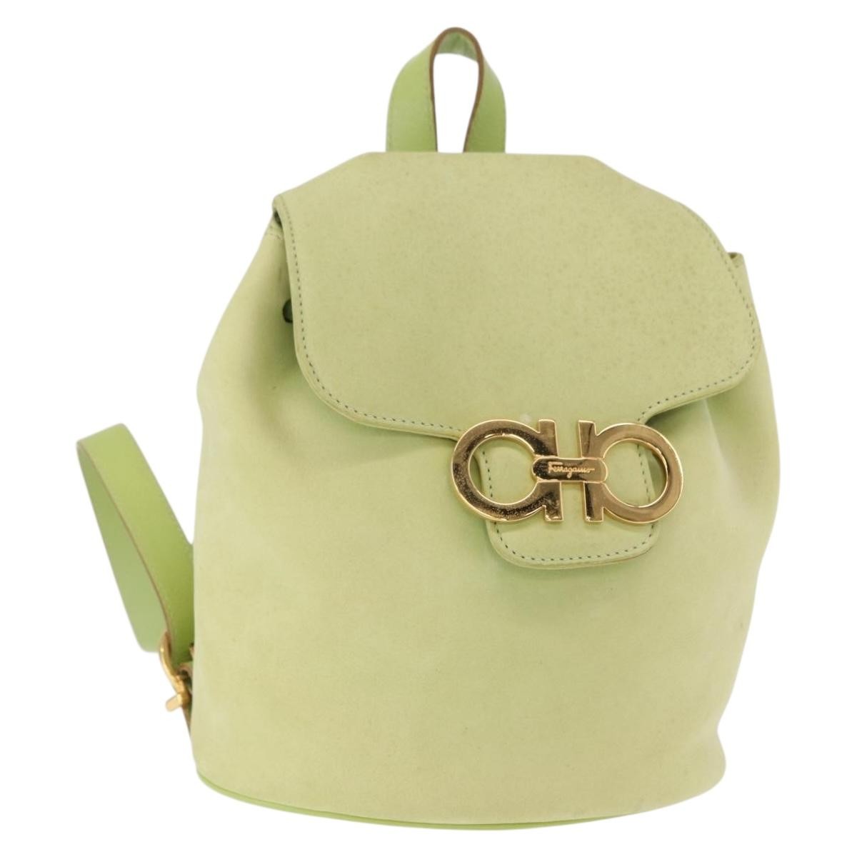 Salvatore Ferragamo Gancini Suede Green Suede Backpack Bag (Pre-Owned)