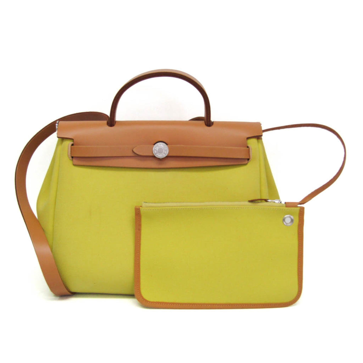 Hermes Herbag Zip Verso Leather And Toile Yellow Canvas Handbag (Pre-Owned)