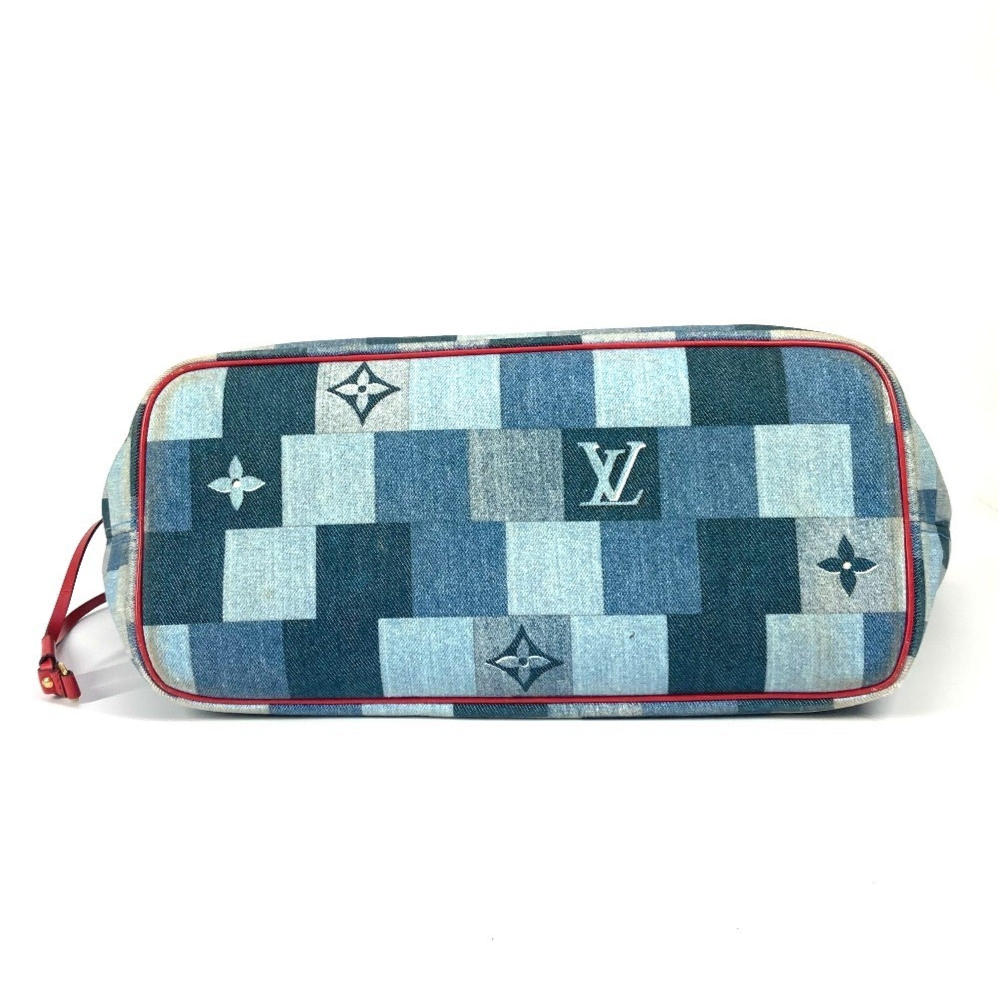 Louis Vuitton Neverfull Tote Damier And Monogram Patchwork Denim Blue Denim_Jeans Shoulder Bag Bag (Pre-Owned)