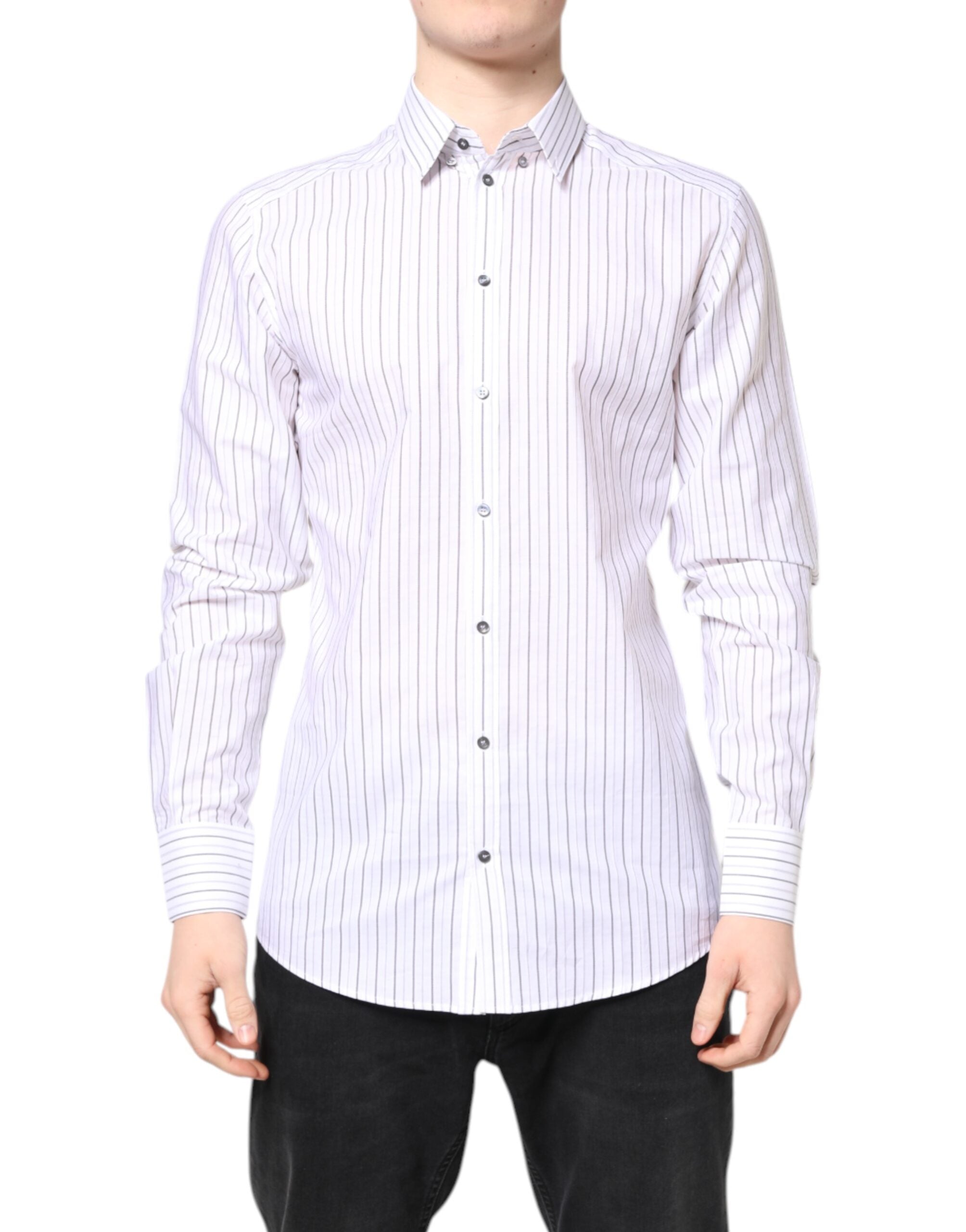 Dolce & Gabbana White Stripes Cotton GOLD Formal Dress Men's Shirt