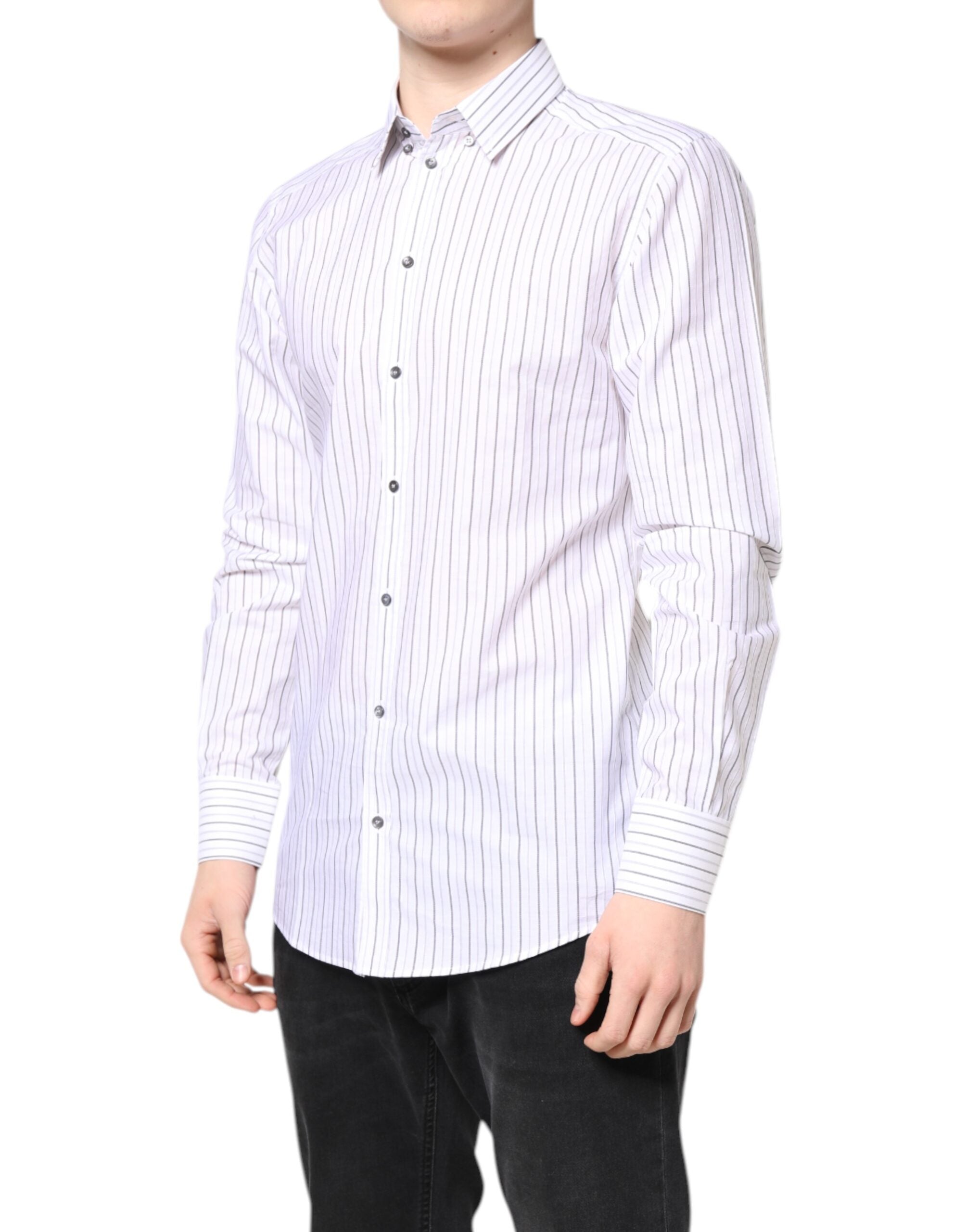 Dolce & Gabbana White Stripes Cotton GOLD Formal Dress Men's Shirt