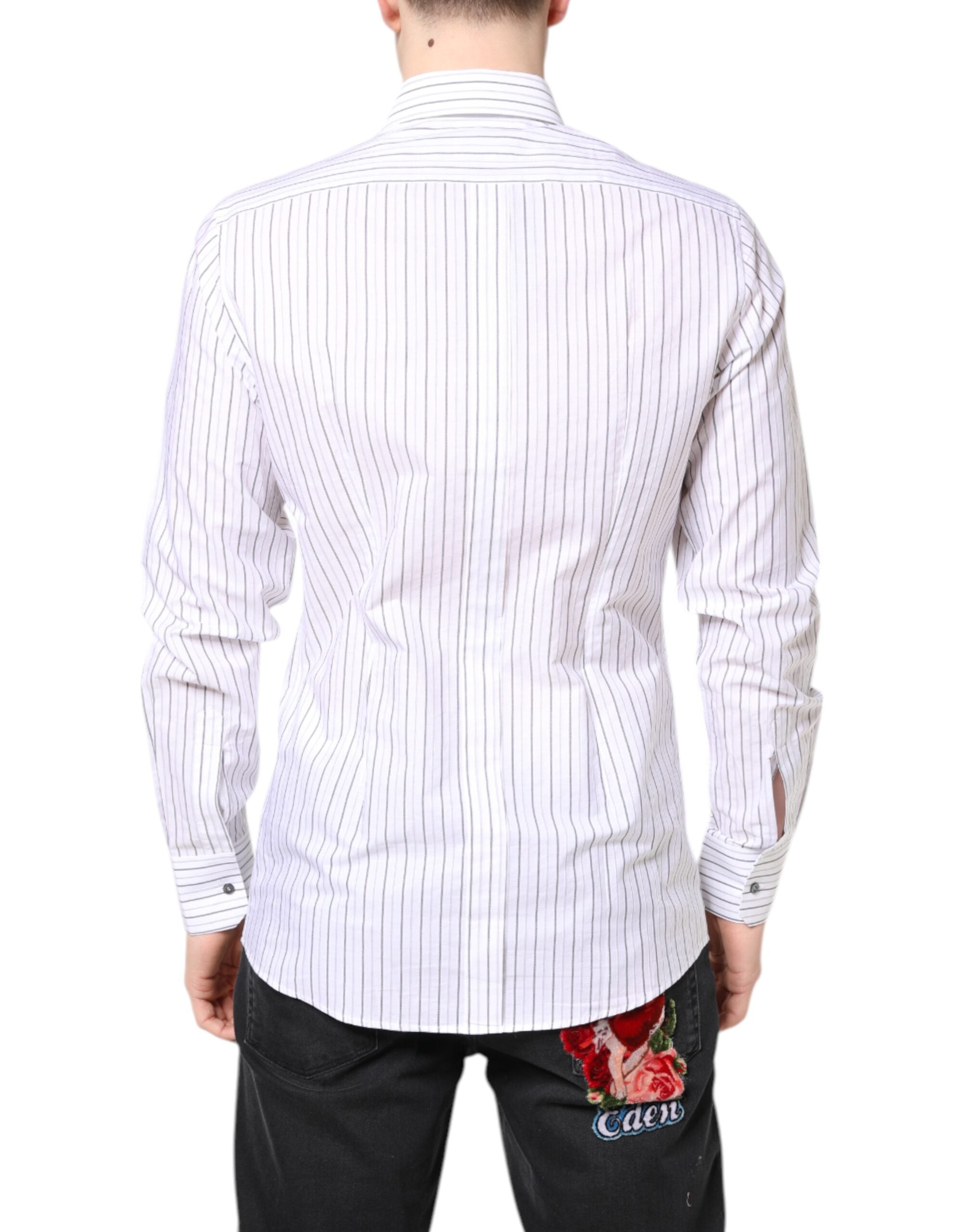 Dolce & Gabbana White Stripes Cotton GOLD Formal Dress Men's Shirt