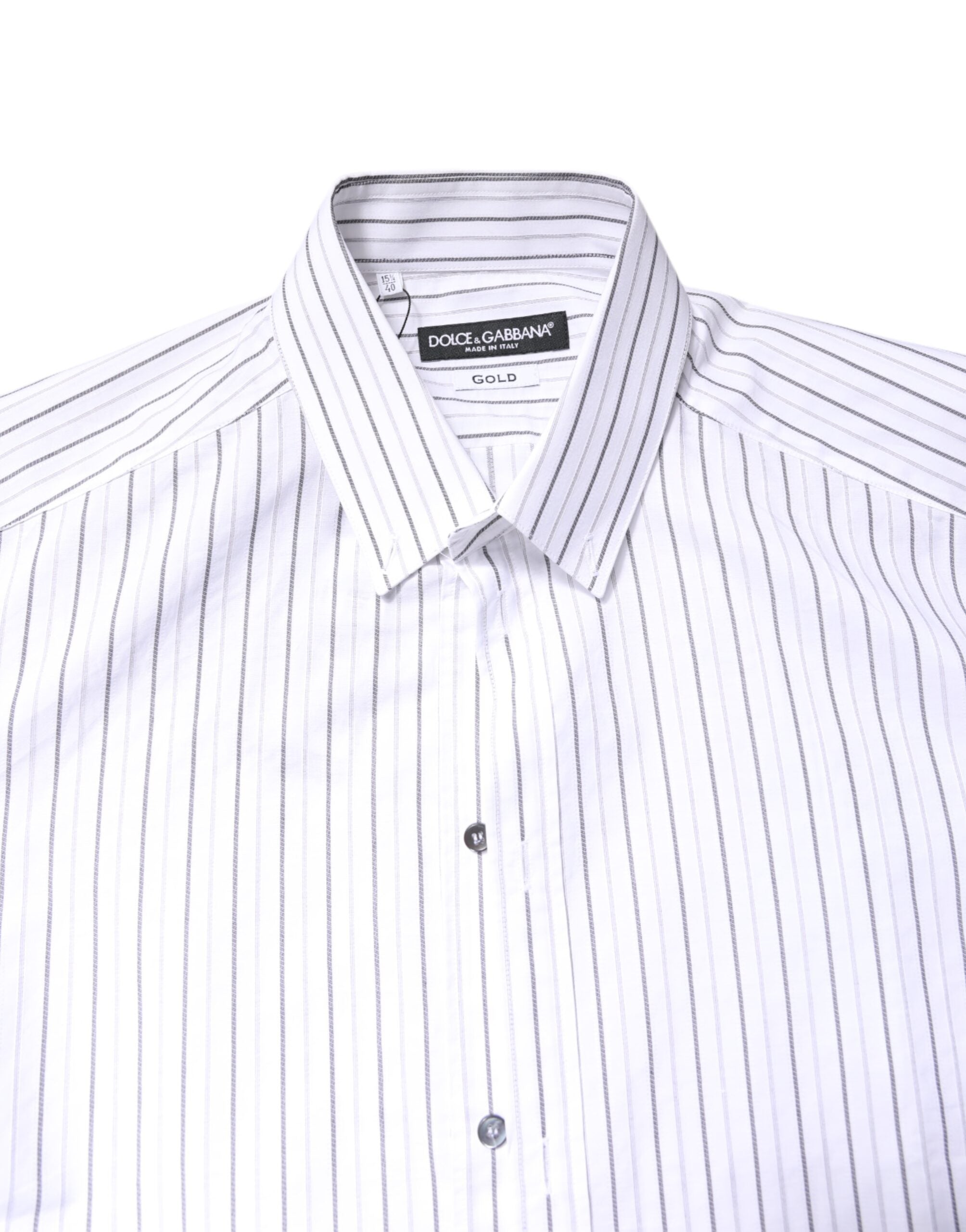 Dolce & Gabbana White Stripes Cotton GOLD Formal Dress Men's Shirt