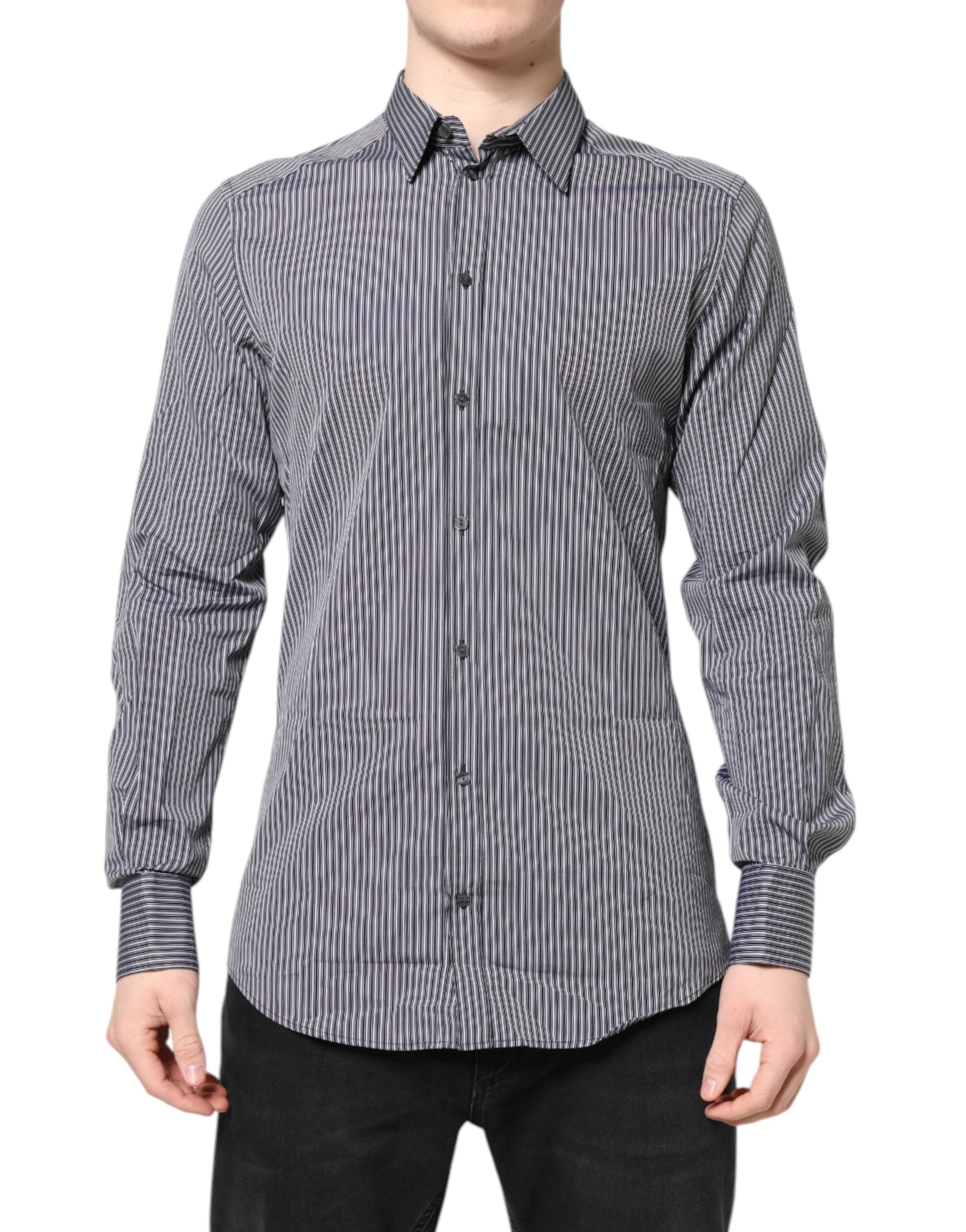 Dolce & Gabbana Black White Striped GOLD Formal Dress Men's Shirt
