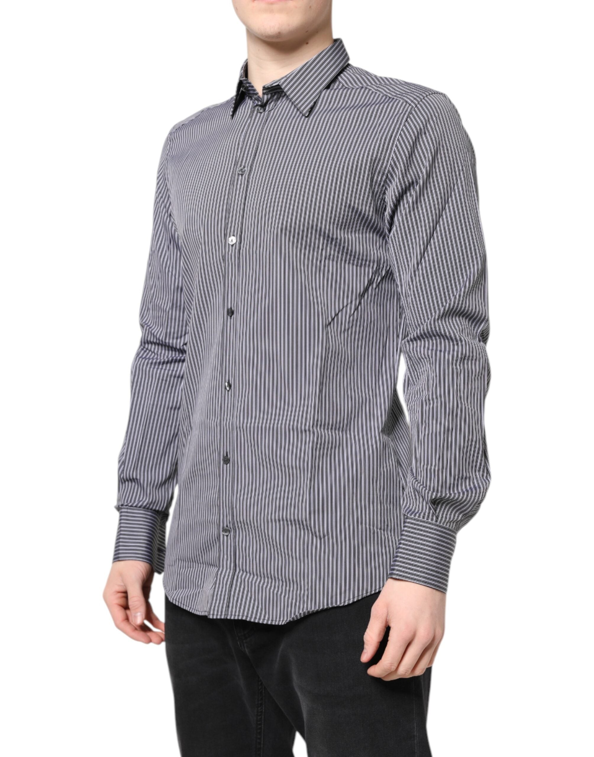 Dolce & Gabbana Black White Striped GOLD Formal Dress Men's Shirt