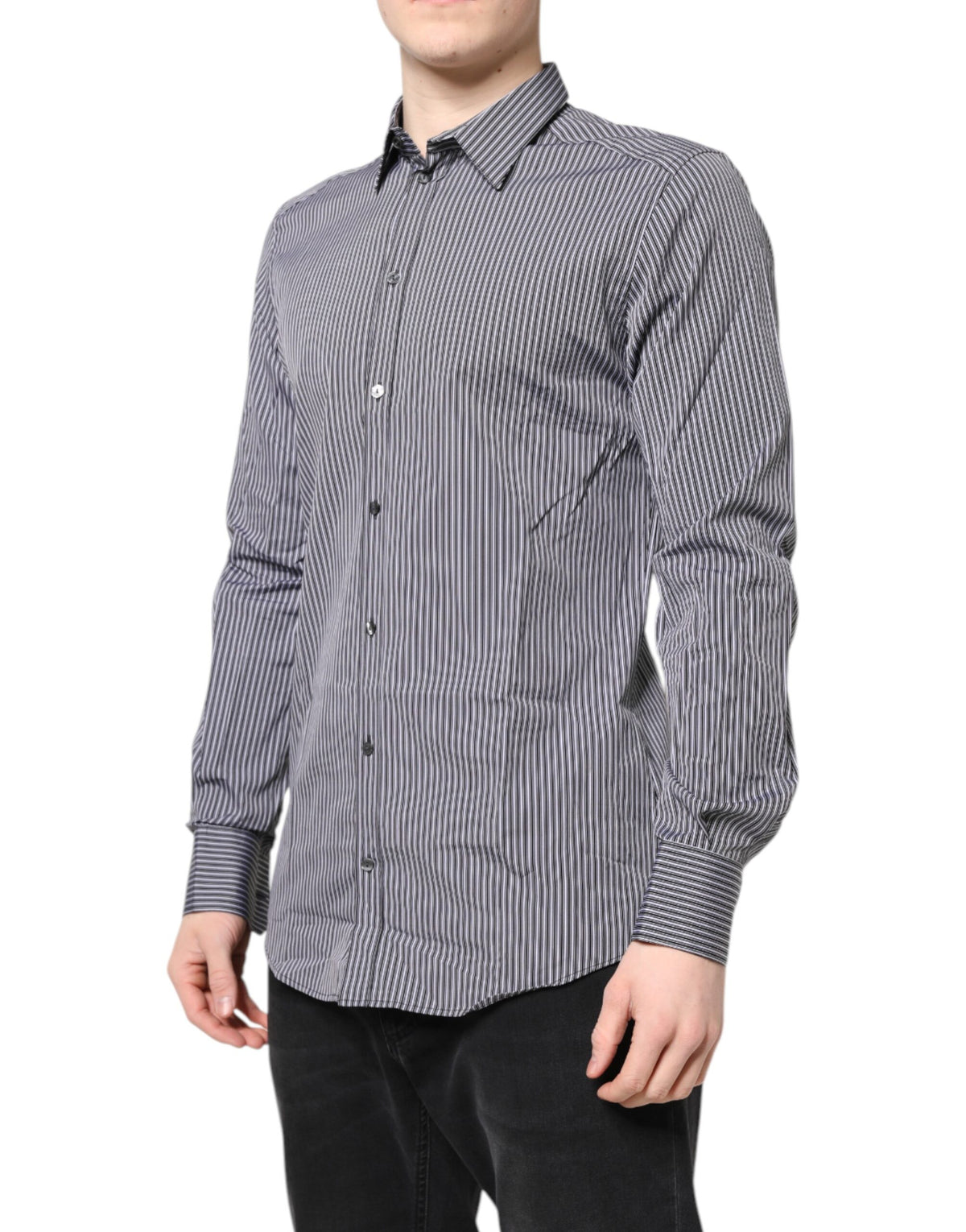 Dolce & Gabbana Black White Striped GOLD Formal Dress Men's Shirt