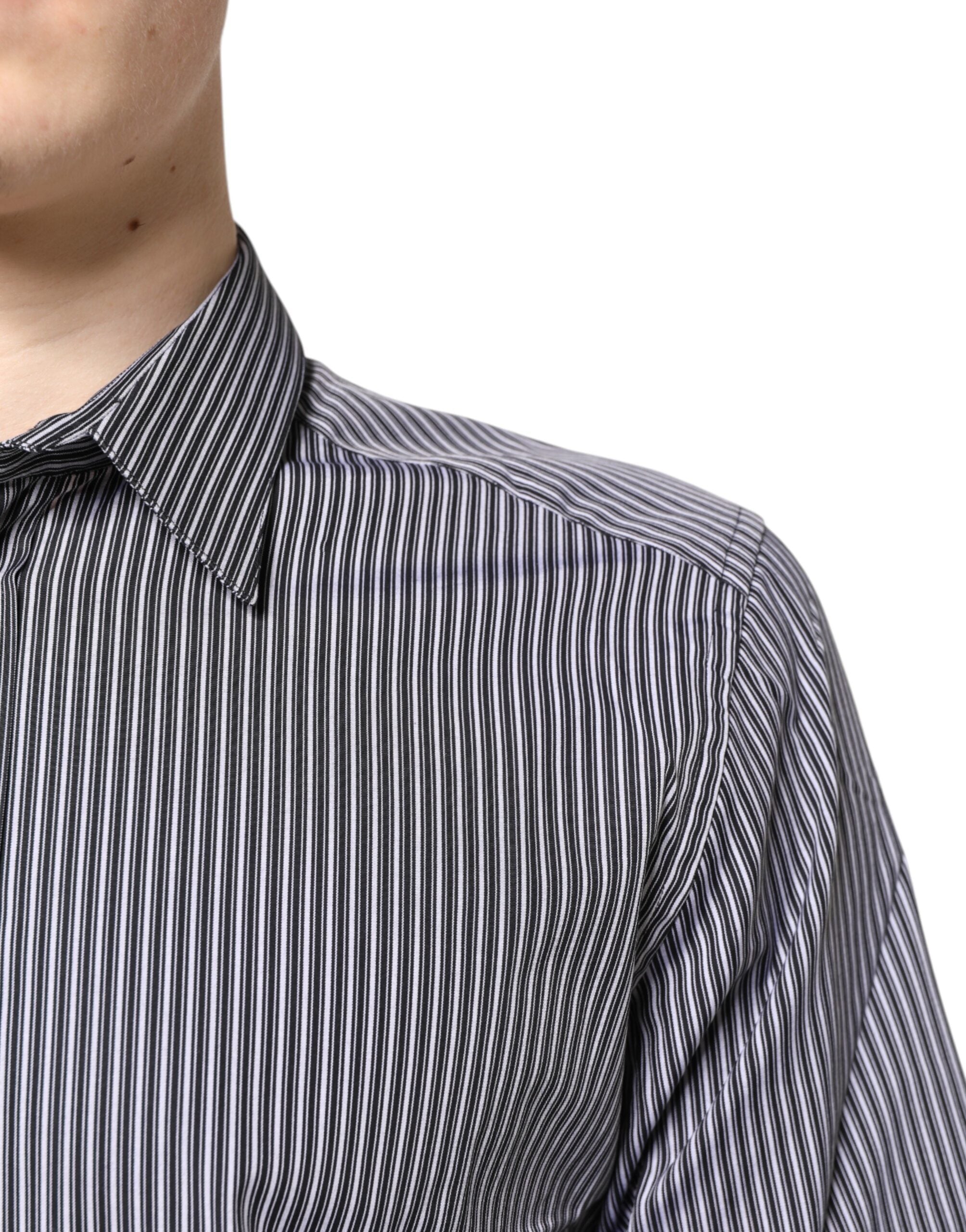 Dolce & Gabbana Black White Striped GOLD Formal Dress Men's Shirt
