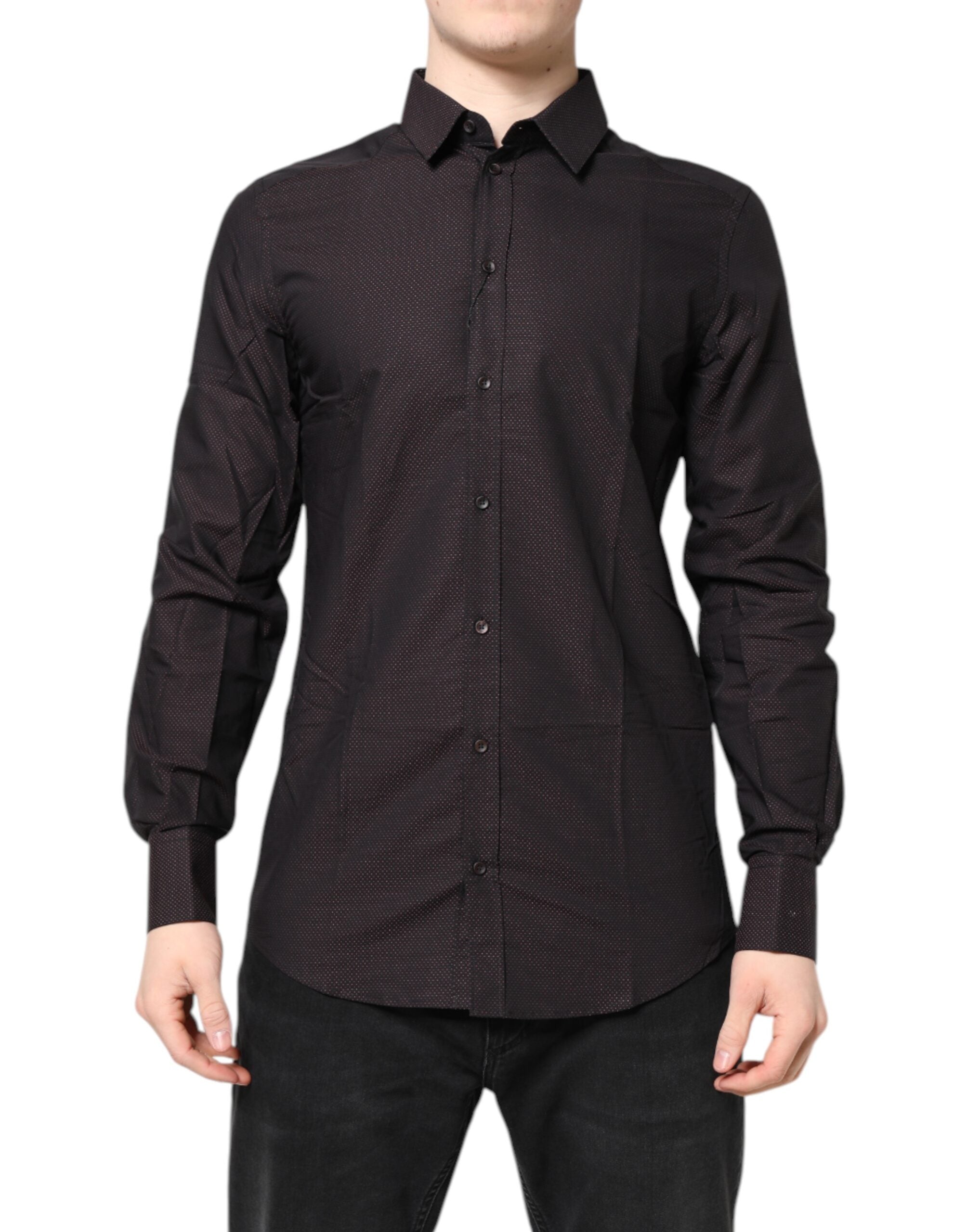 Dolce & Gabbana Maroon Jacquard Cotton GOLD Men Dress Shirt, IT38