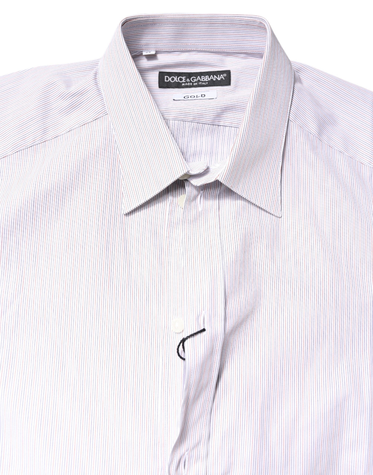 Dolce & Gabbana White Striped Cotton GOLD Long Sleeves Men's Shirt (Pre-Owned)