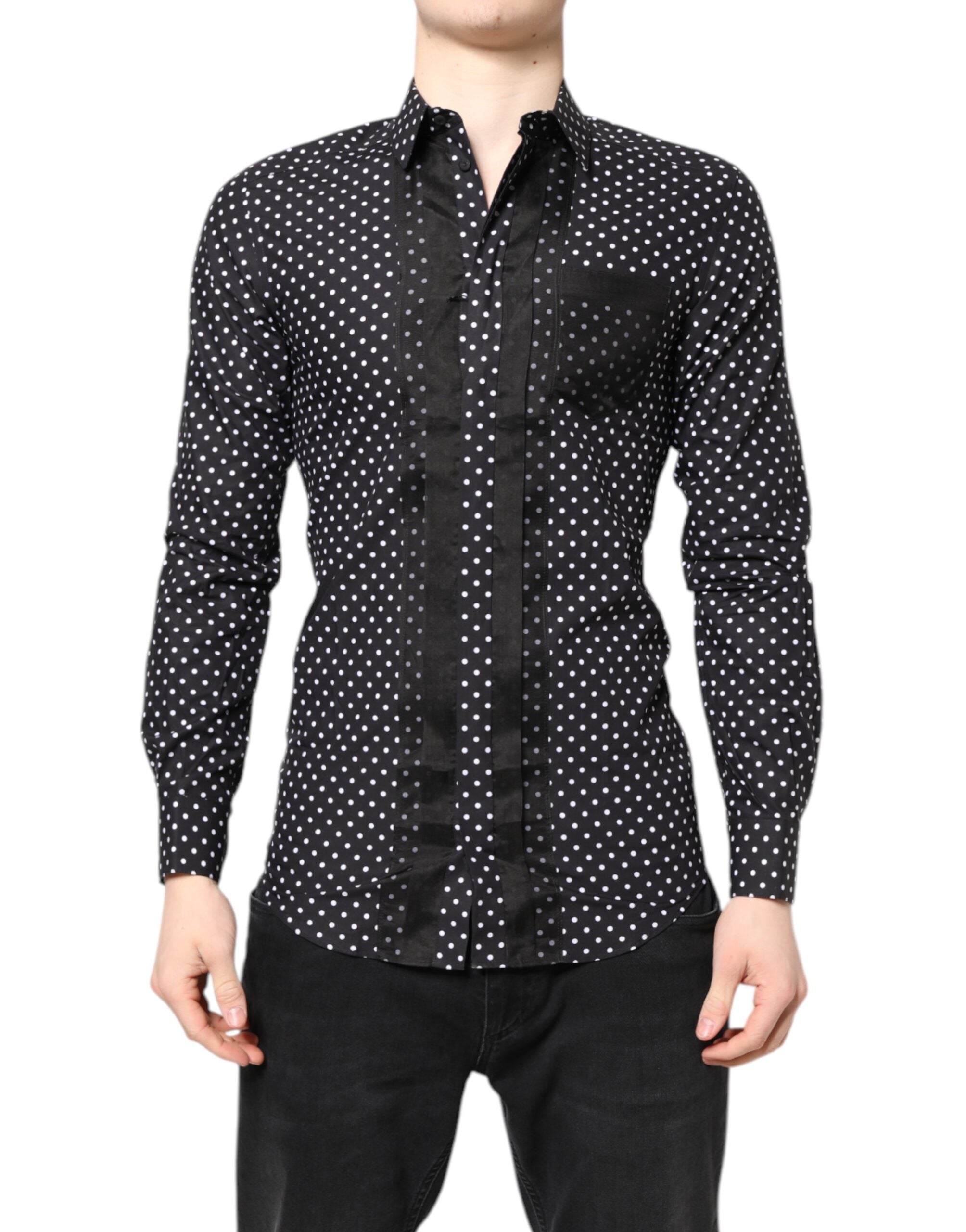 Dolce & Gabbana Black Polka Dot Long Sleeves Gold Formal Men's Shirt