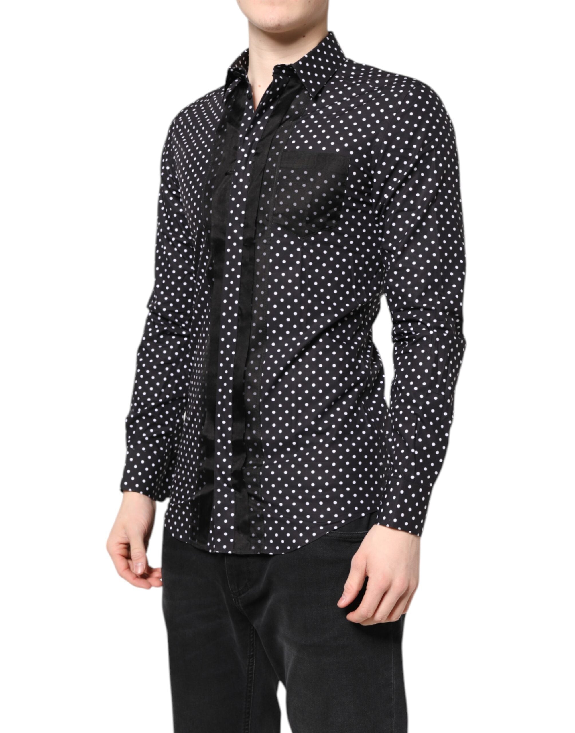 Dolce & Gabbana Black Polka Dot Long Sleeves Gold Formal Men's Shirt