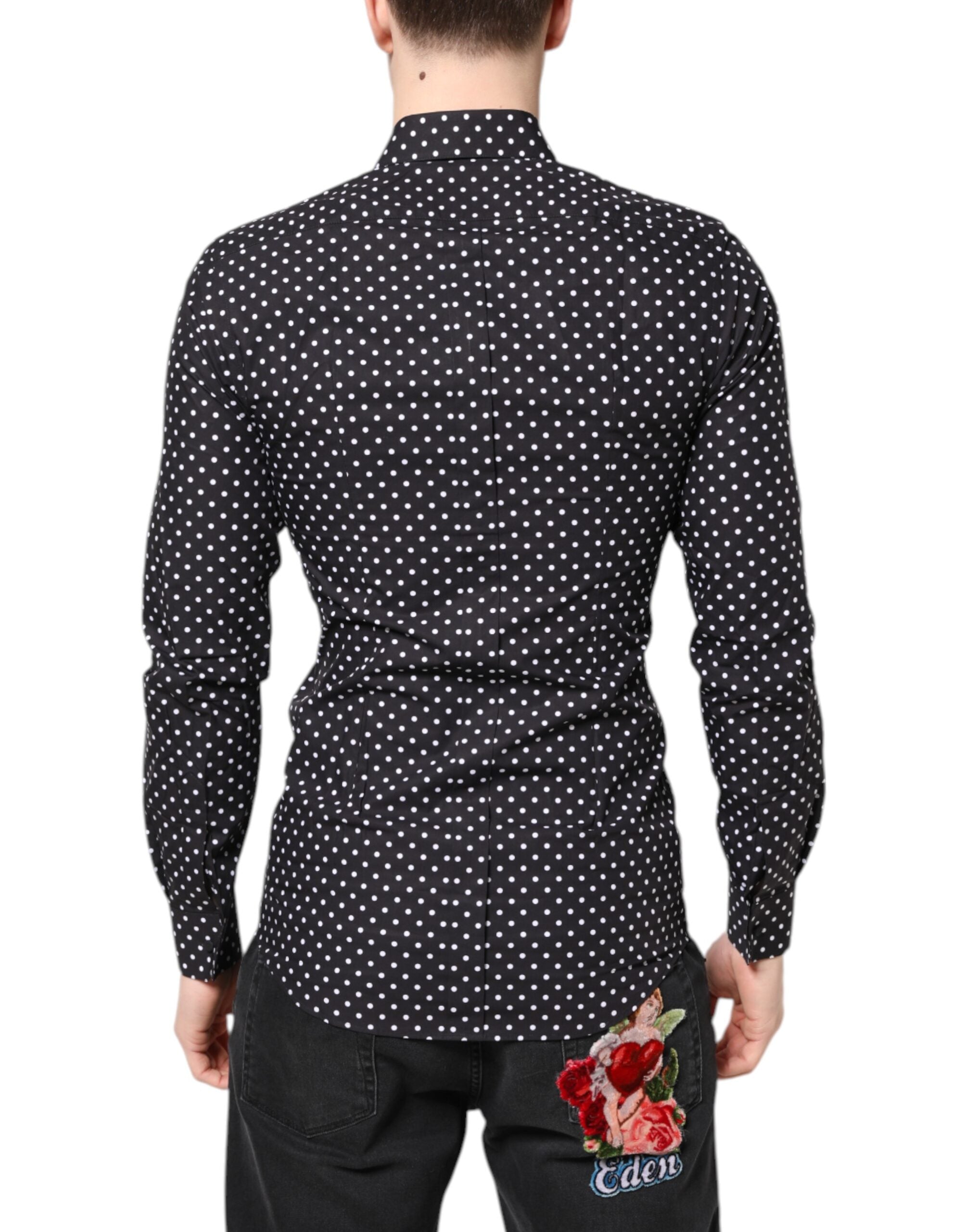Dolce & Gabbana Black Polka Dot Long Sleeves Gold Formal Men's Shirt
