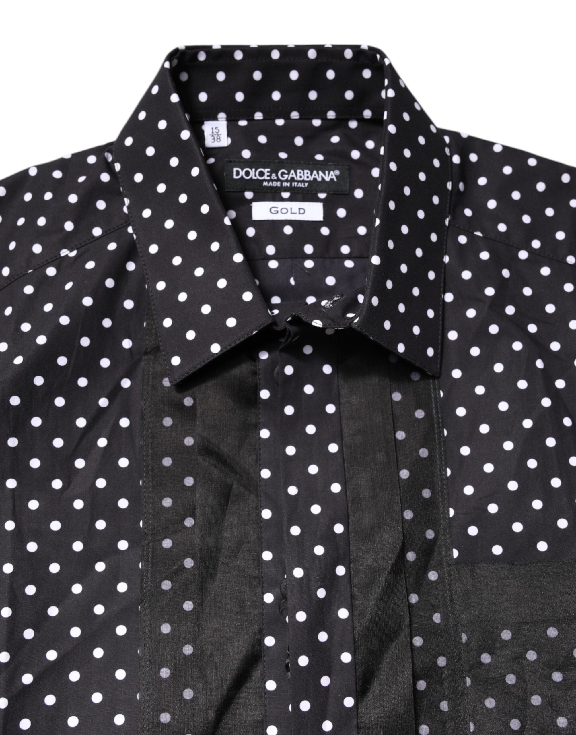 Dolce & Gabbana Black Polka Dot Long Sleeves Gold Formal Men's Shirt