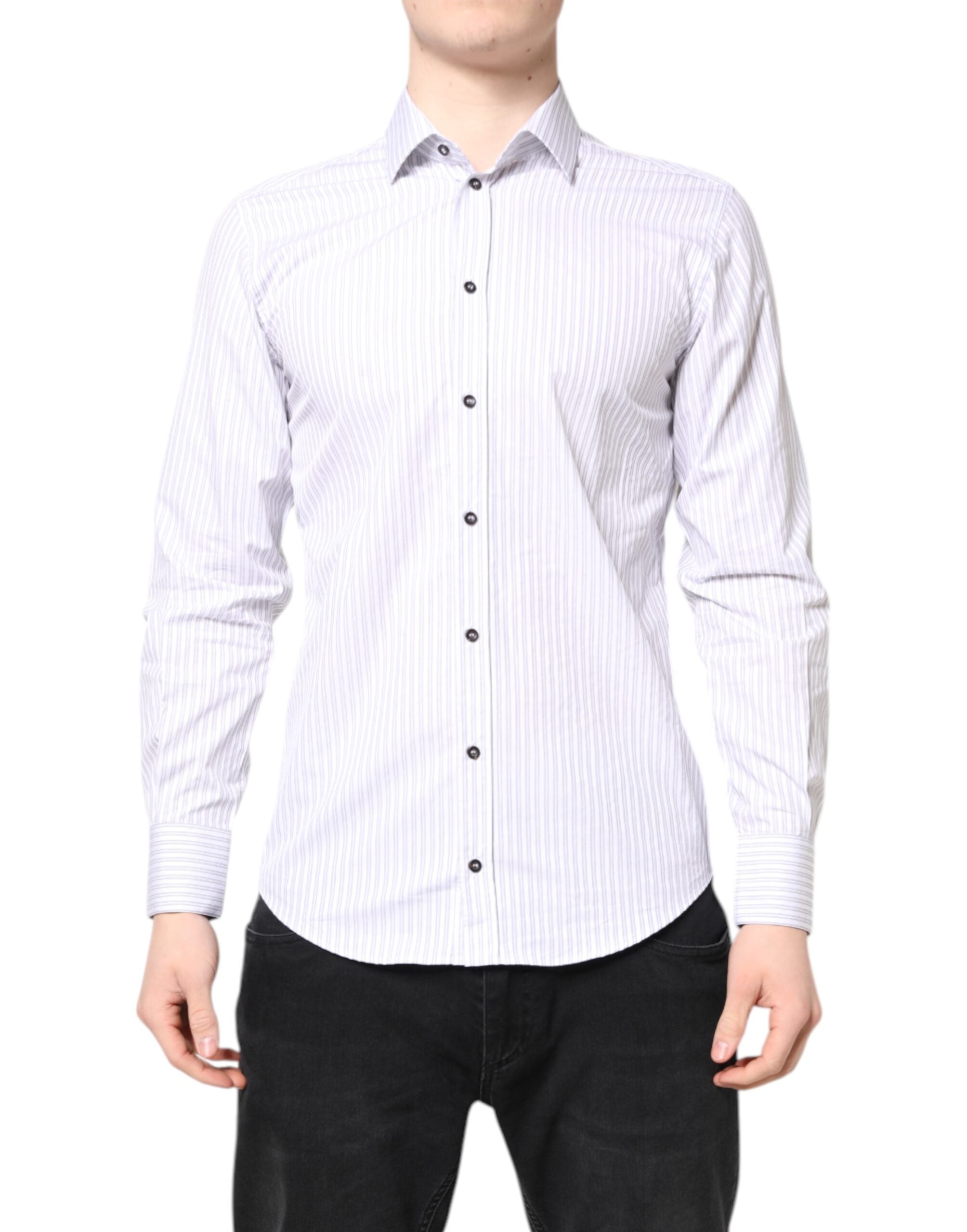Dolce & Gabbana White Striped Cotton MARTINI Men Dress Men's Shirt (Pre-Owned)