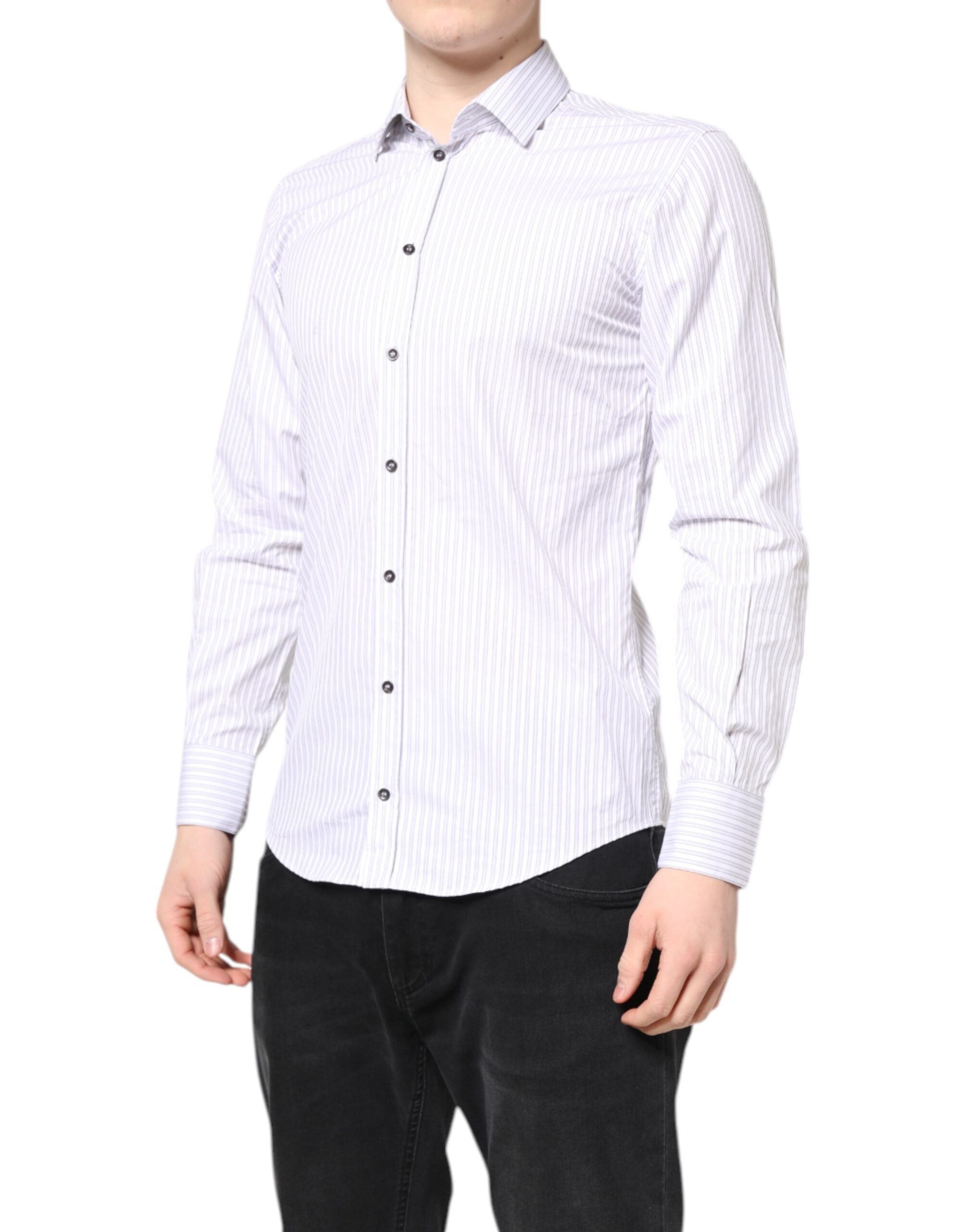 Dolce & Gabbana White Striped Cotton MARTINI Men Dress Men's Shirt (Pre-Owned)