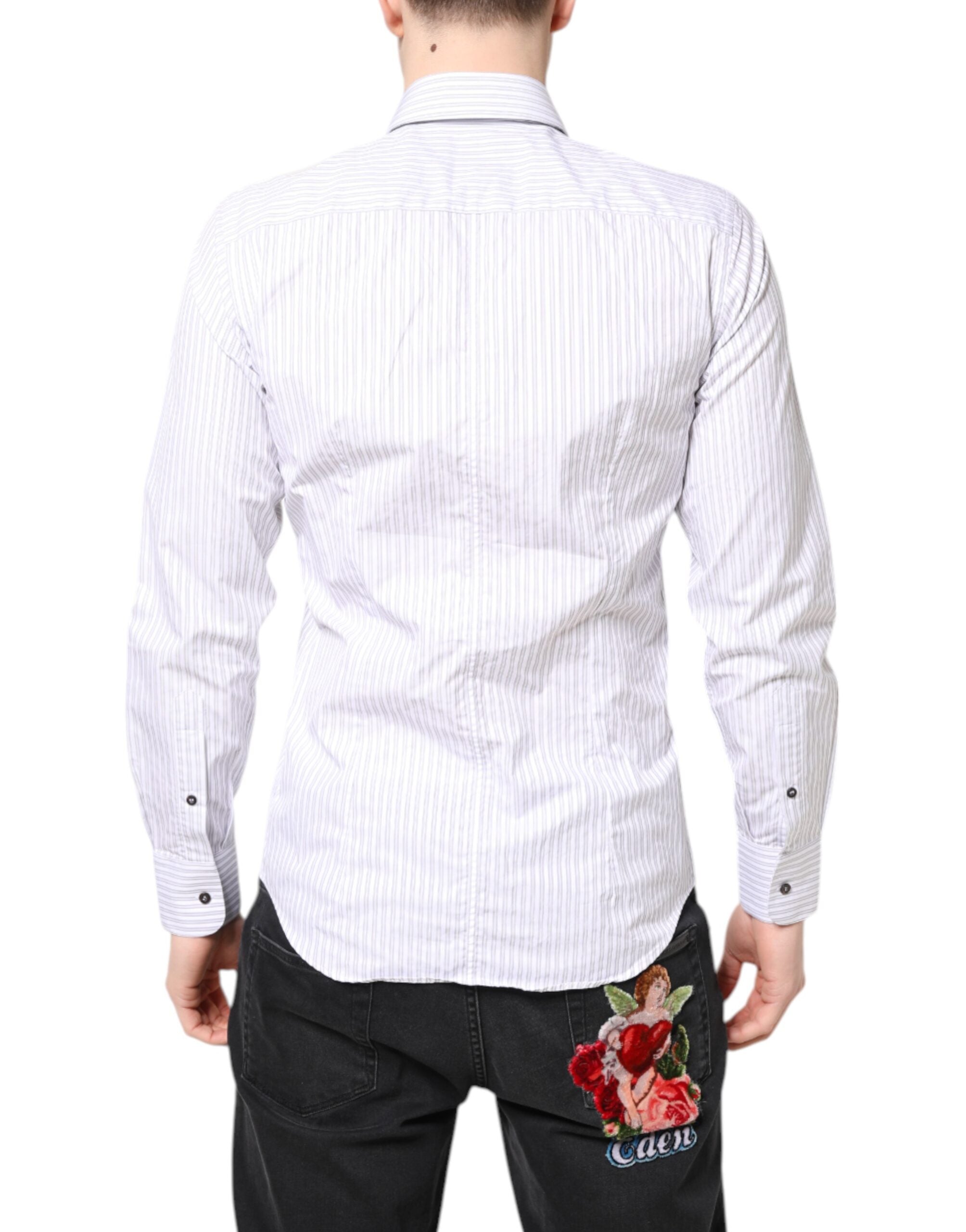 Dolce & Gabbana White Striped Cotton MARTINI Men Dress Men's Shirt (Pre-Owned)