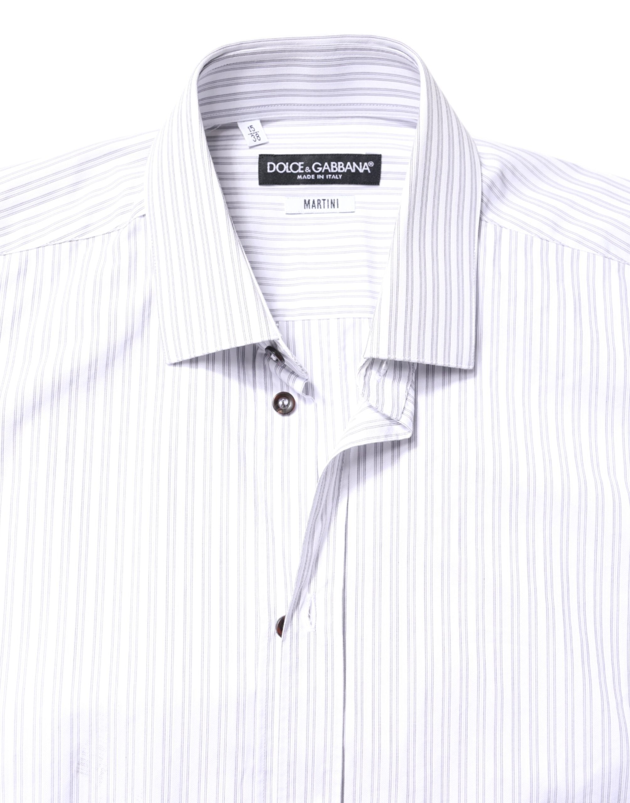 Dolce & Gabbana White Striped Cotton MARTINI Men Dress Men's Shirt (Pre-Owned)