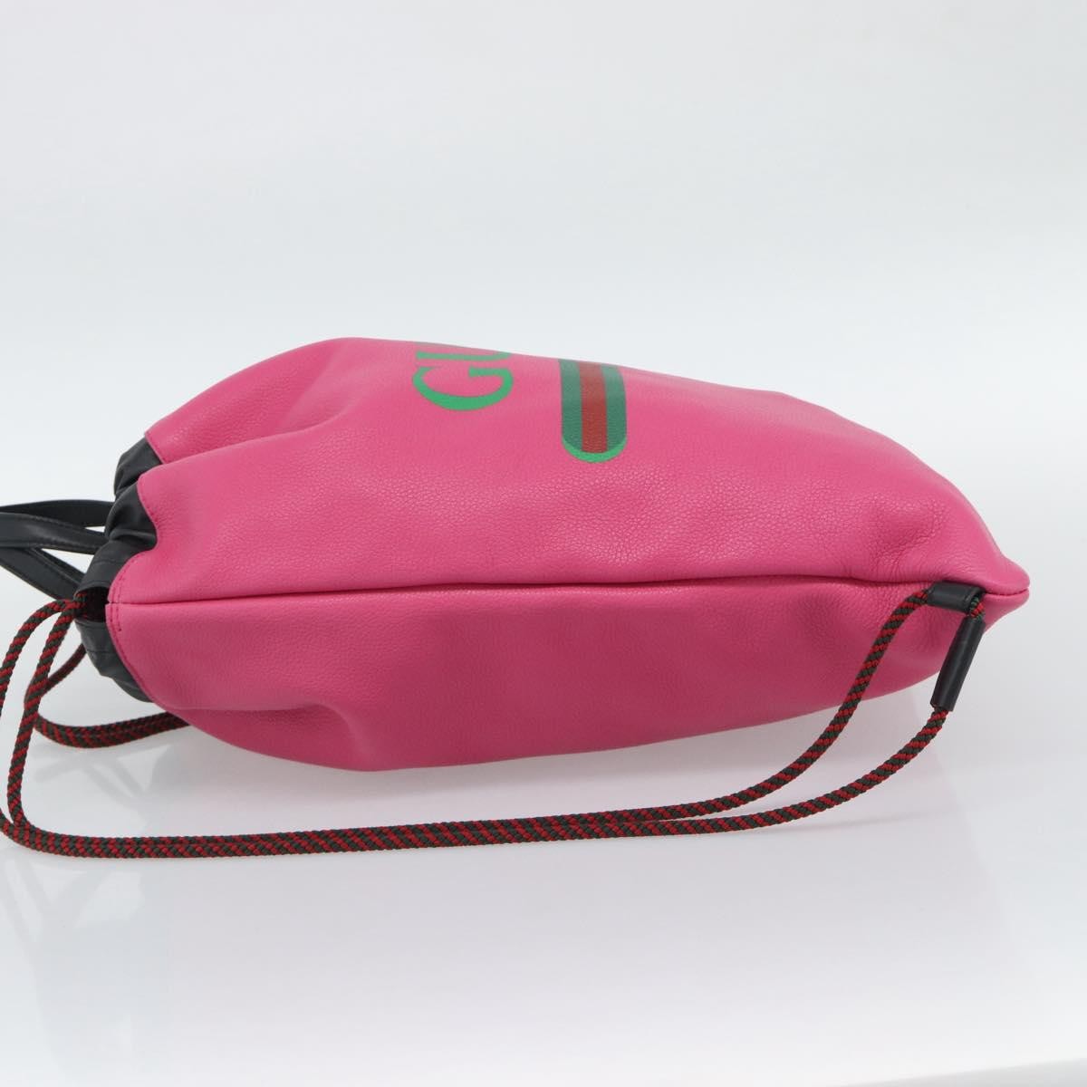 Gucci Logo Drawstring Printed Leather Pink Leather Backpack Bag (Pre-Owned)