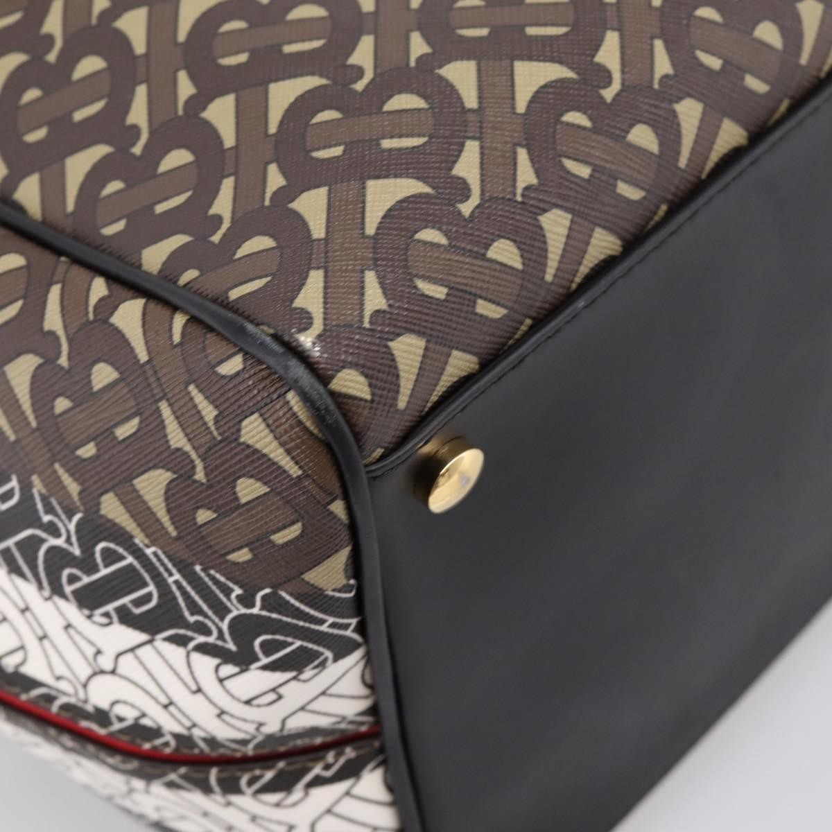 Burberry Tb Half Cube Duffle Monogram Embossed Leather Brown Canvas Handbag (Pre-Owned)