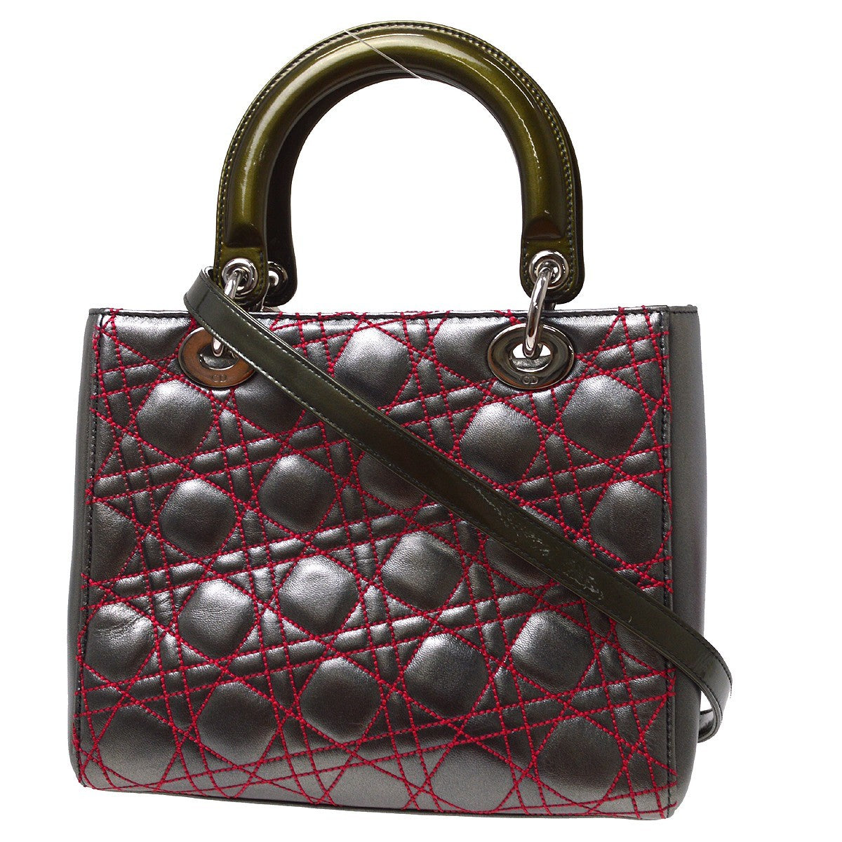 Christian Dior Lady Dior Anselm Reyle Cannage Quilt Leather Gray Leather Handbag (Pre-Owned)