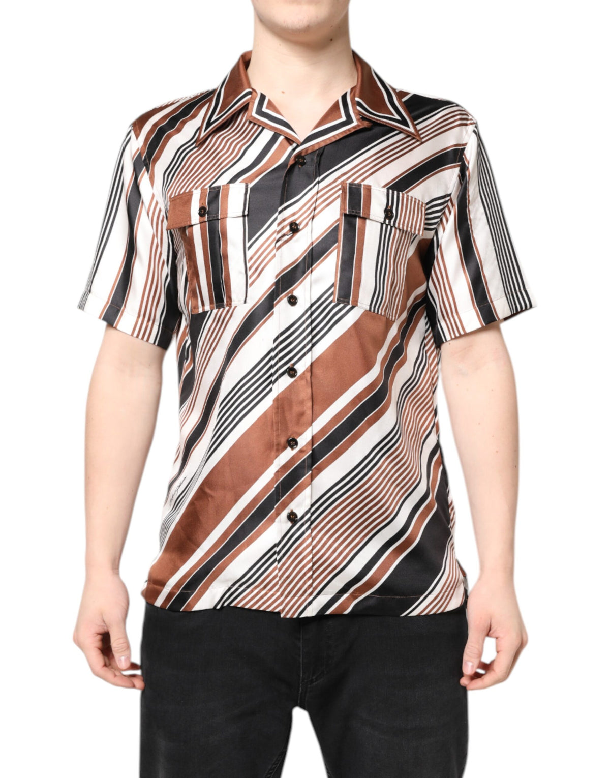 Dolce & Gabbana Multicolor Striped Silk Short Sleeves Men's Shirt (Pre-Owned)