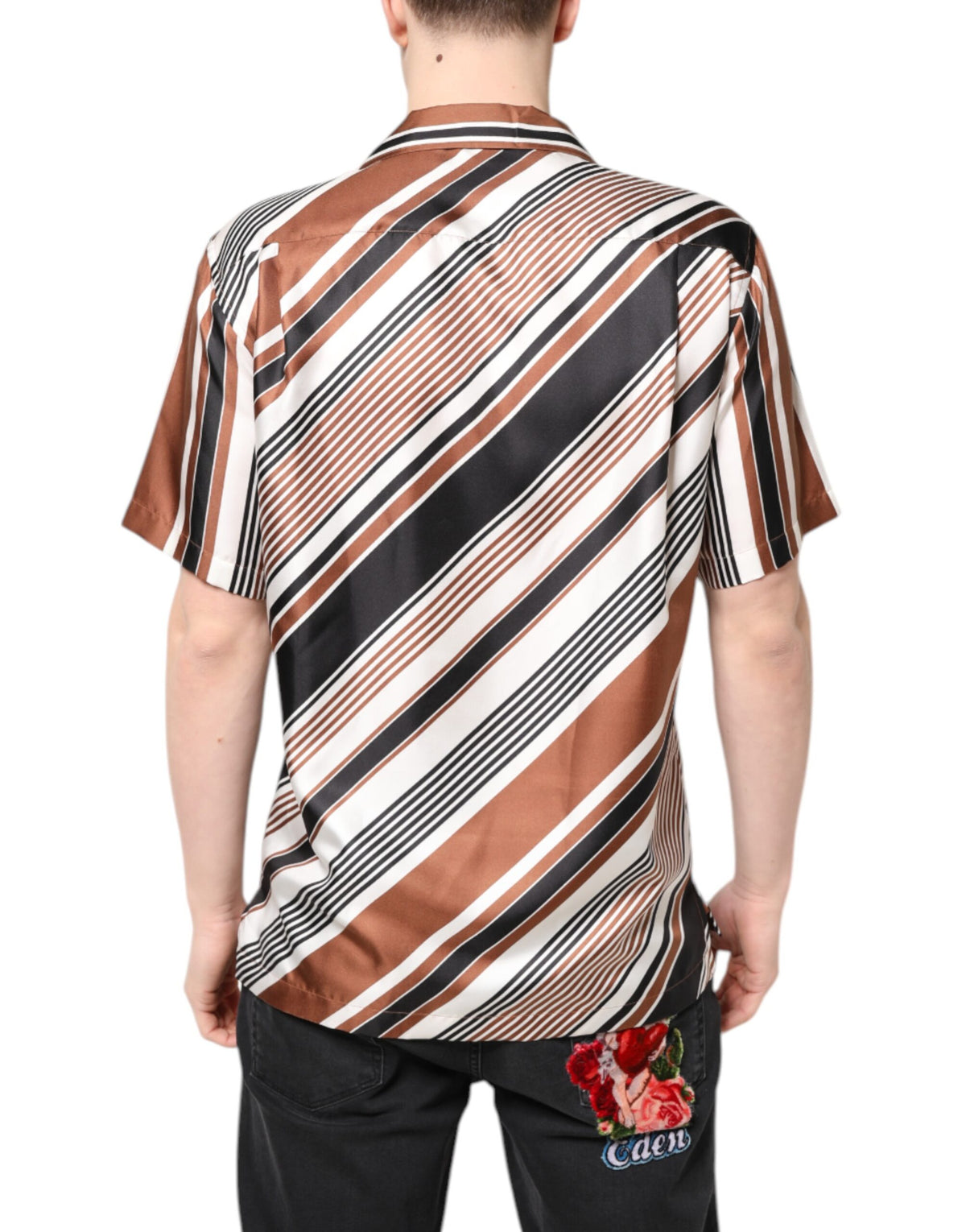 Dolce & Gabbana Multicolor Striped Silk Short Sleeves Men's Shirt (Pre-Owned)