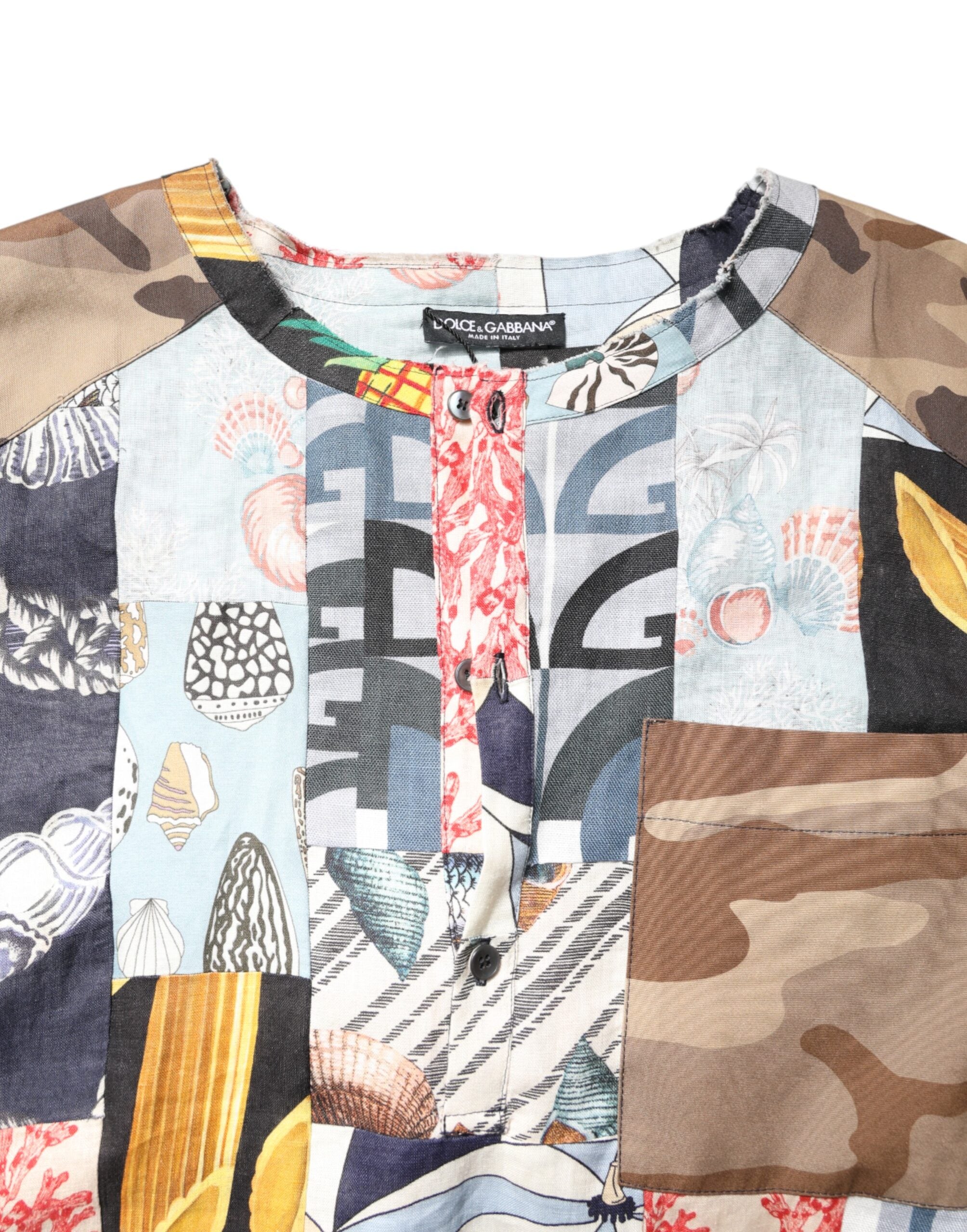 Dolce & Gabbana Multicolor Patchwork Short Sleeves Men's Shirt