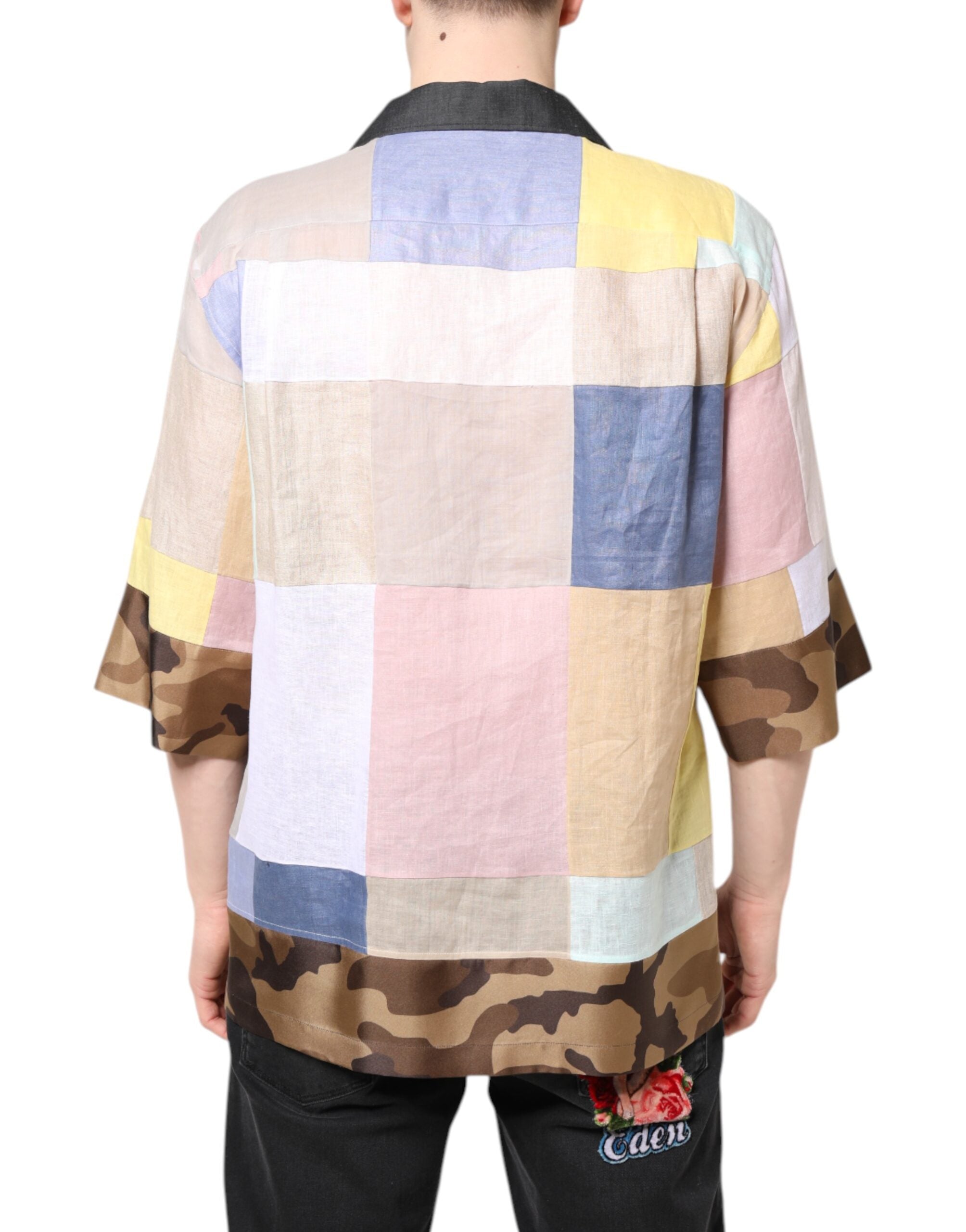 Dolce & Gabbana Multicolor Patchwork Short Sleeve Men's Shirt
