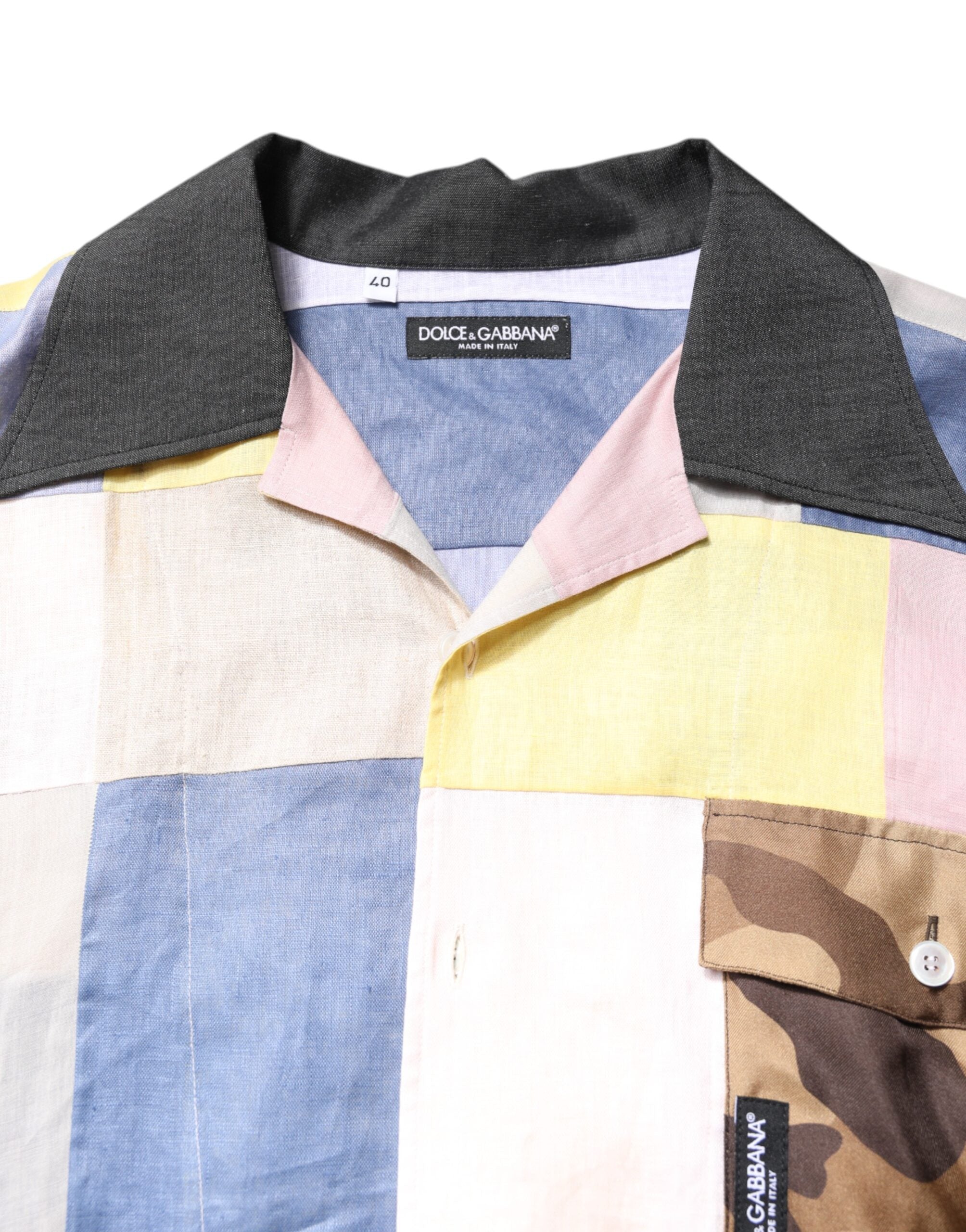 Dolce & Gabbana Multicolor Patchwork Short Sleeve Men's Shirt