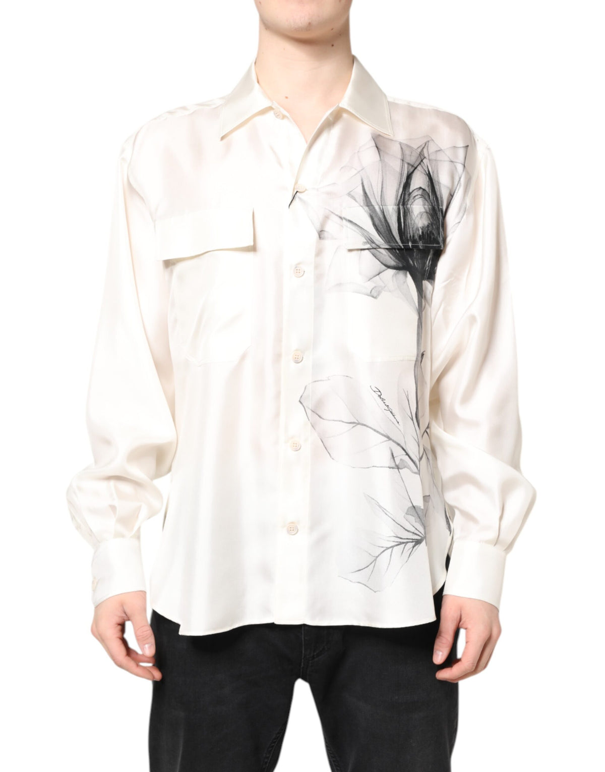 Dolce & Gabbana Ivory Silk Long Sleeves Men Casual Men's Shirt