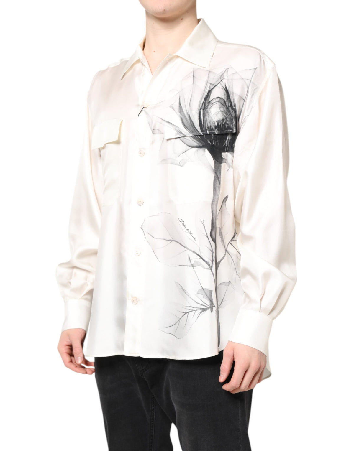 Dolce & Gabbana Ivory Silk Long Sleeves Men Casual Men's Shirt