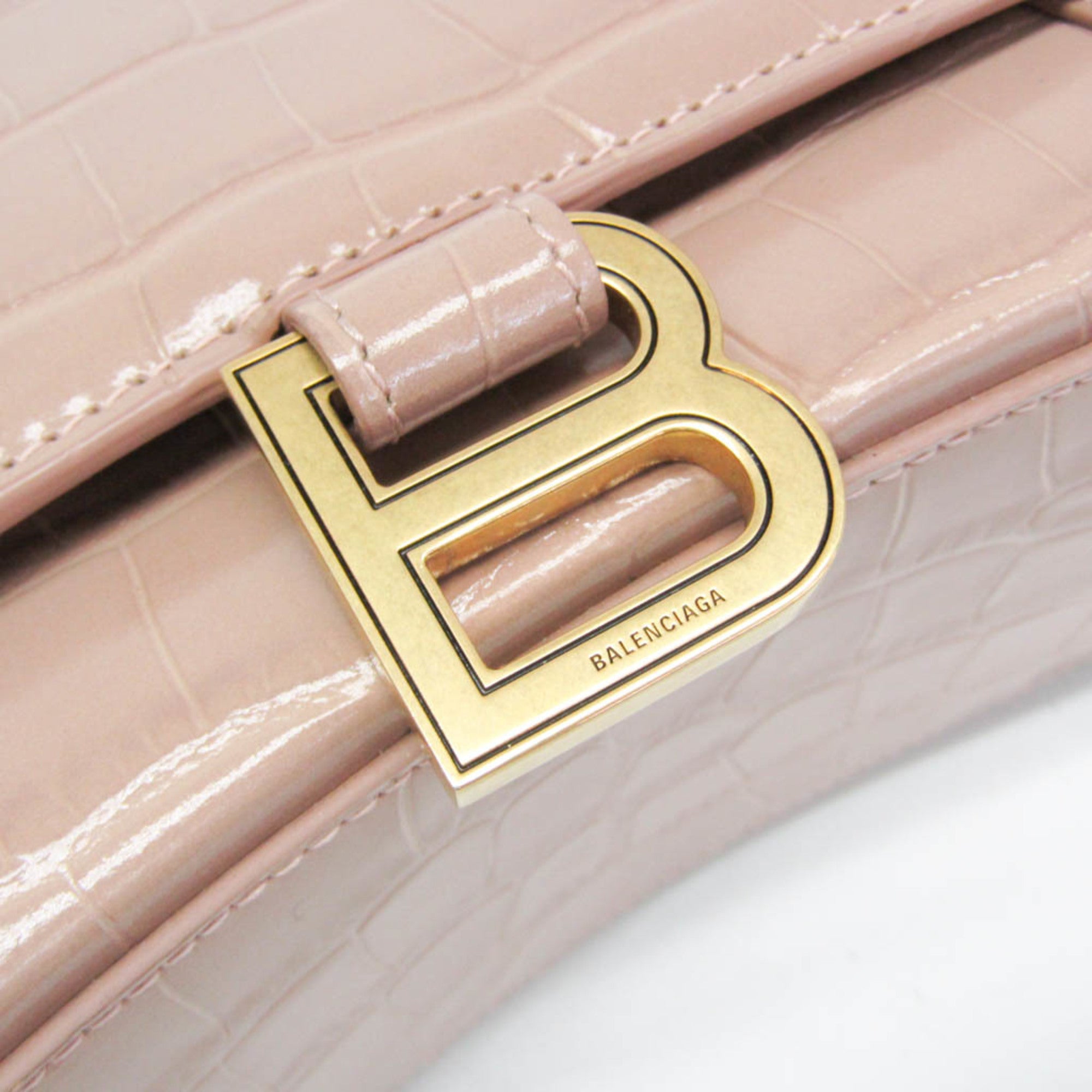 Balenciaga Hourglass Crocodile Embossed Pink Leather Handbag (Pre-Owned)