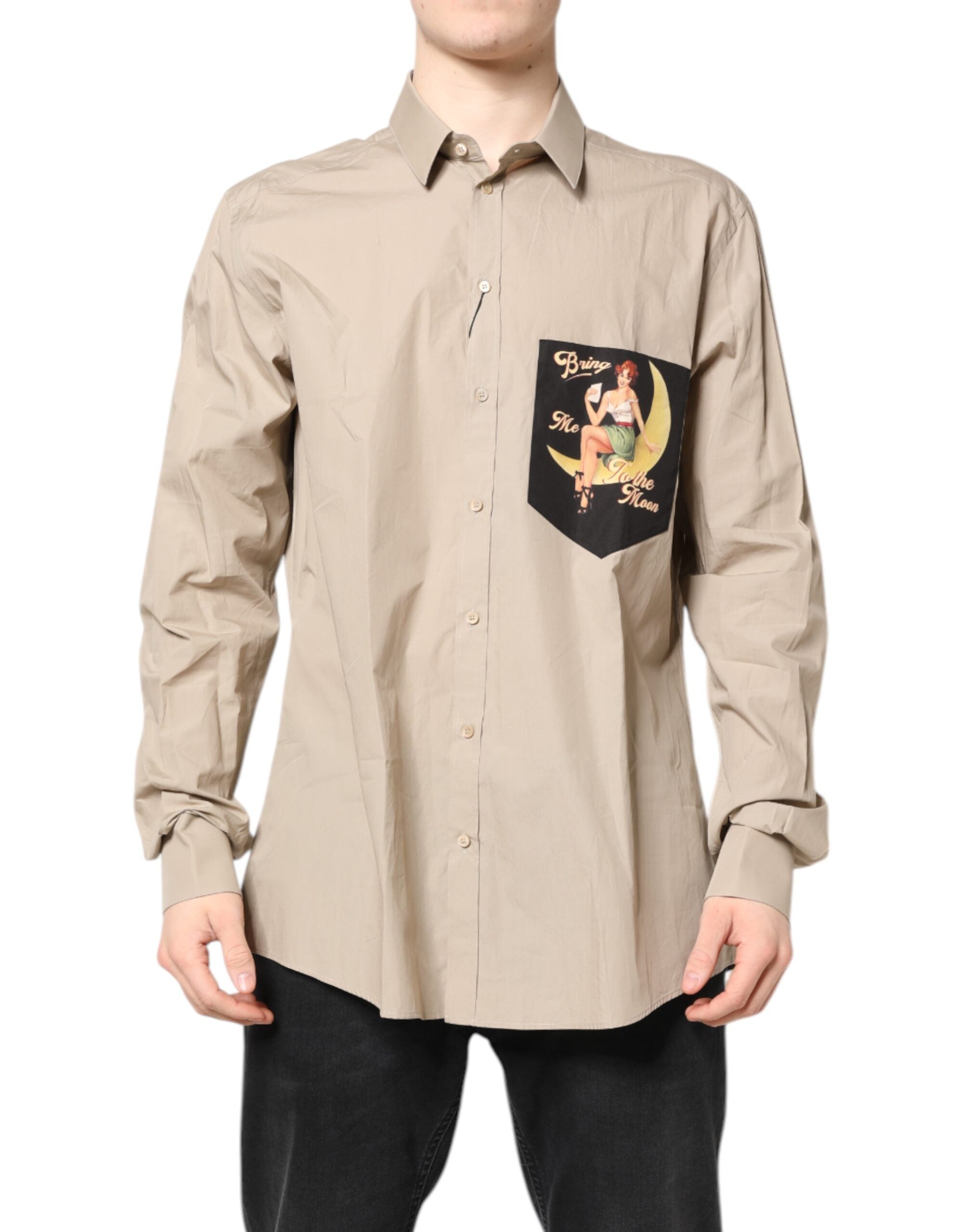 Dolce & Gabbana Beige Pin Up Print MARTINI Men Casual Men's Shirt