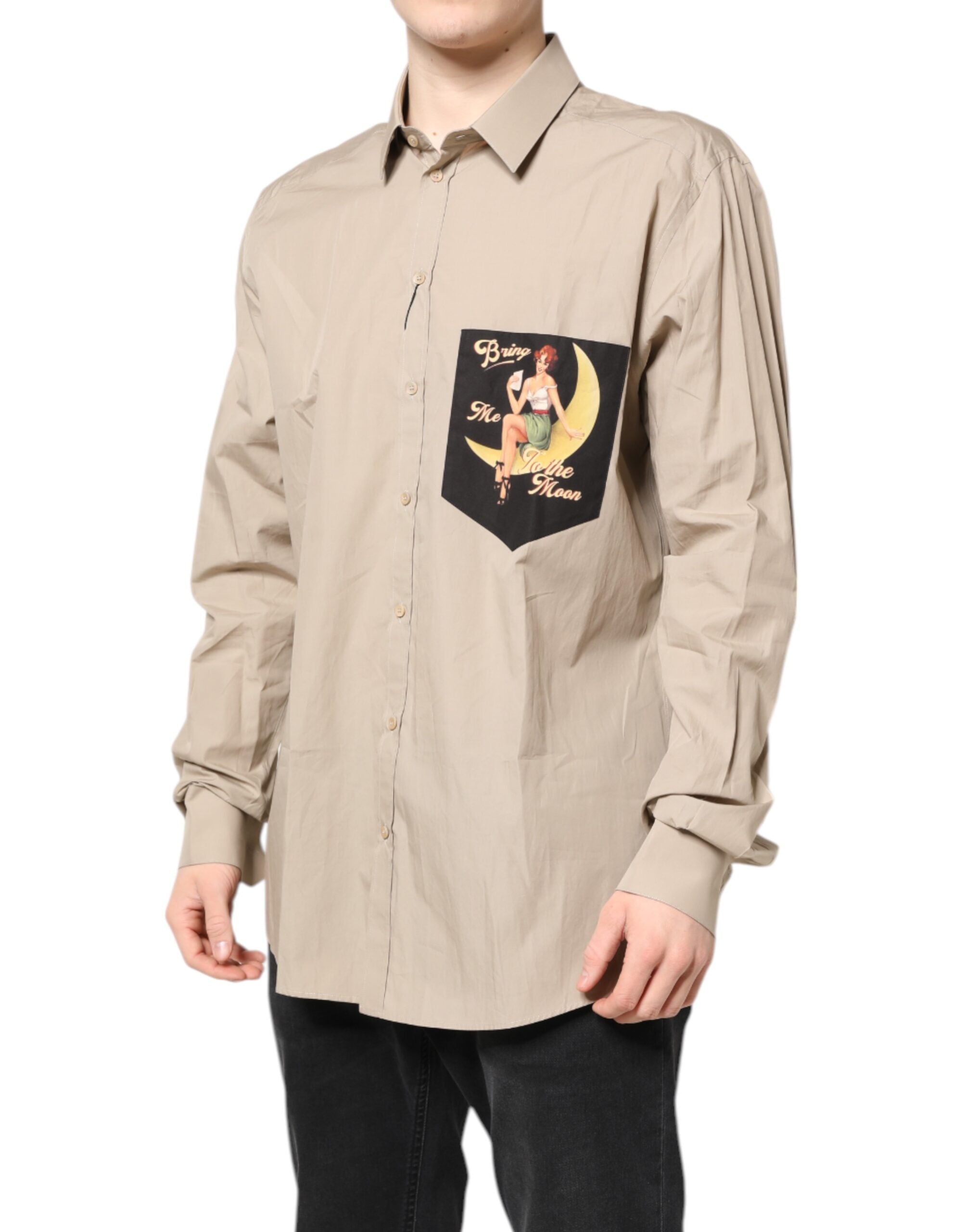 Dolce & Gabbana Beige Pin Up Print MARTINI Men Casual Men's Shirt
